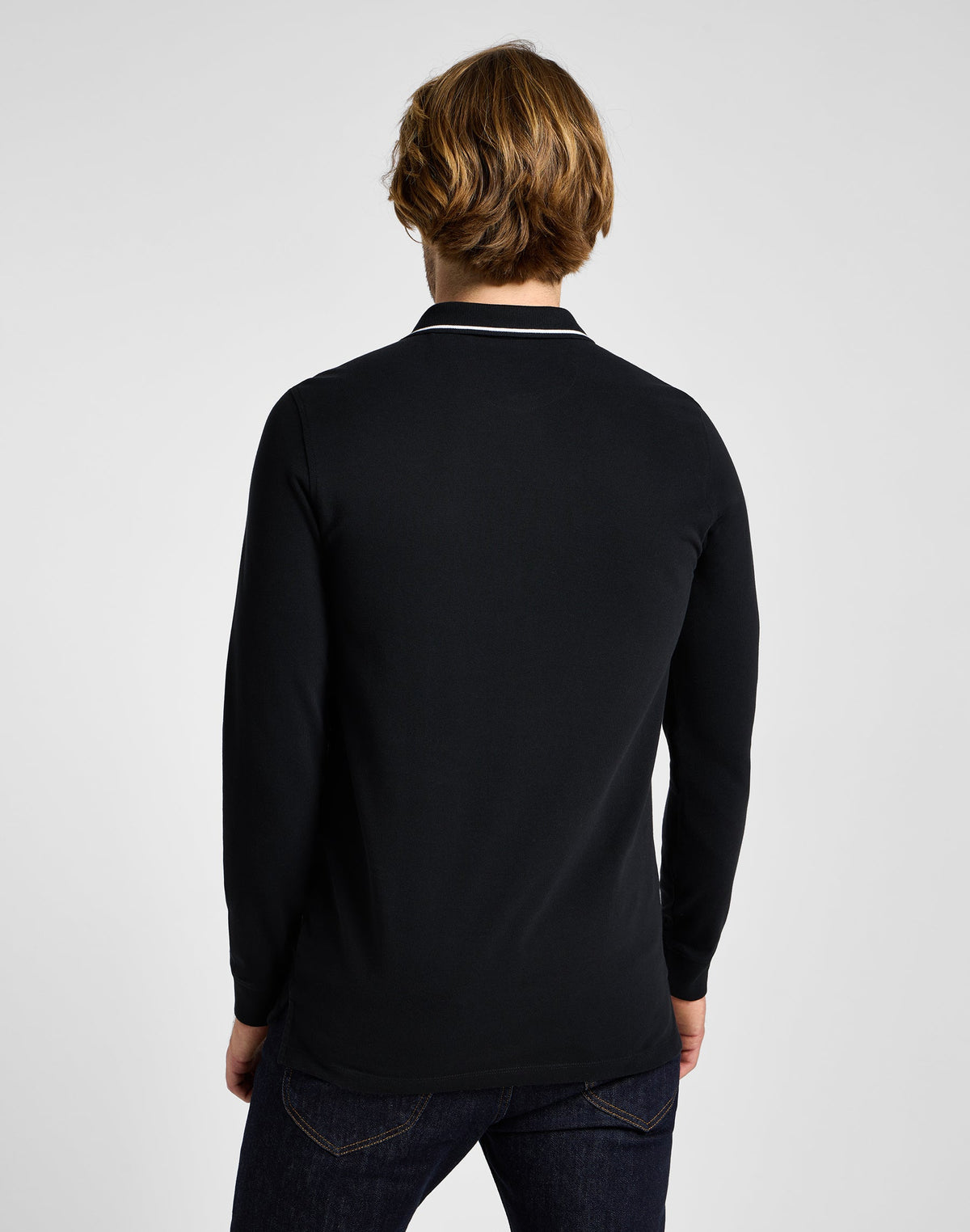 Langarm Pique Polo in Black Black