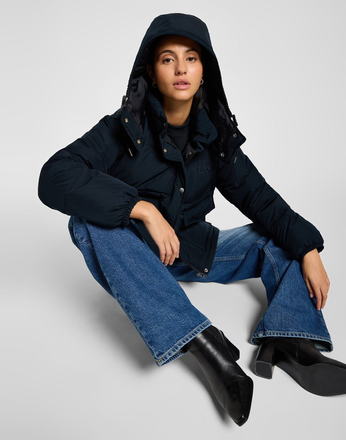 Hooded Short Puffer in Unionall Black