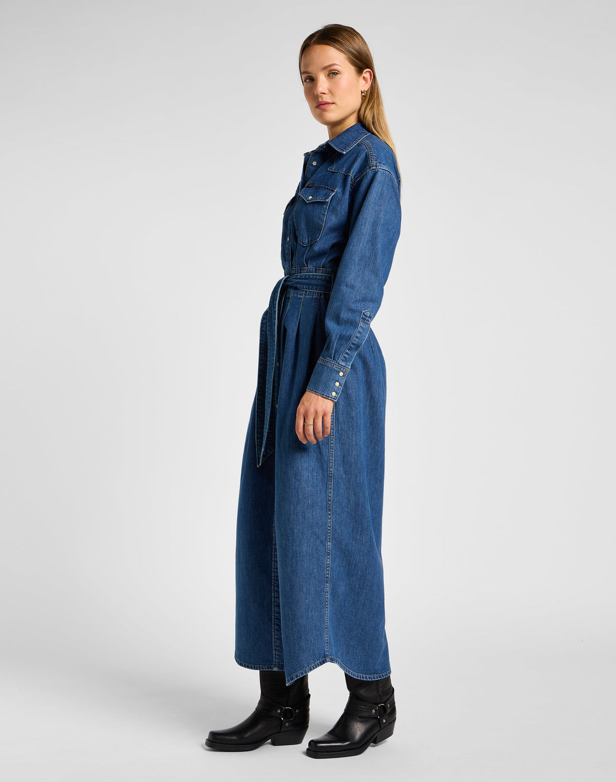 Belted Western Dress in Blue Fusion