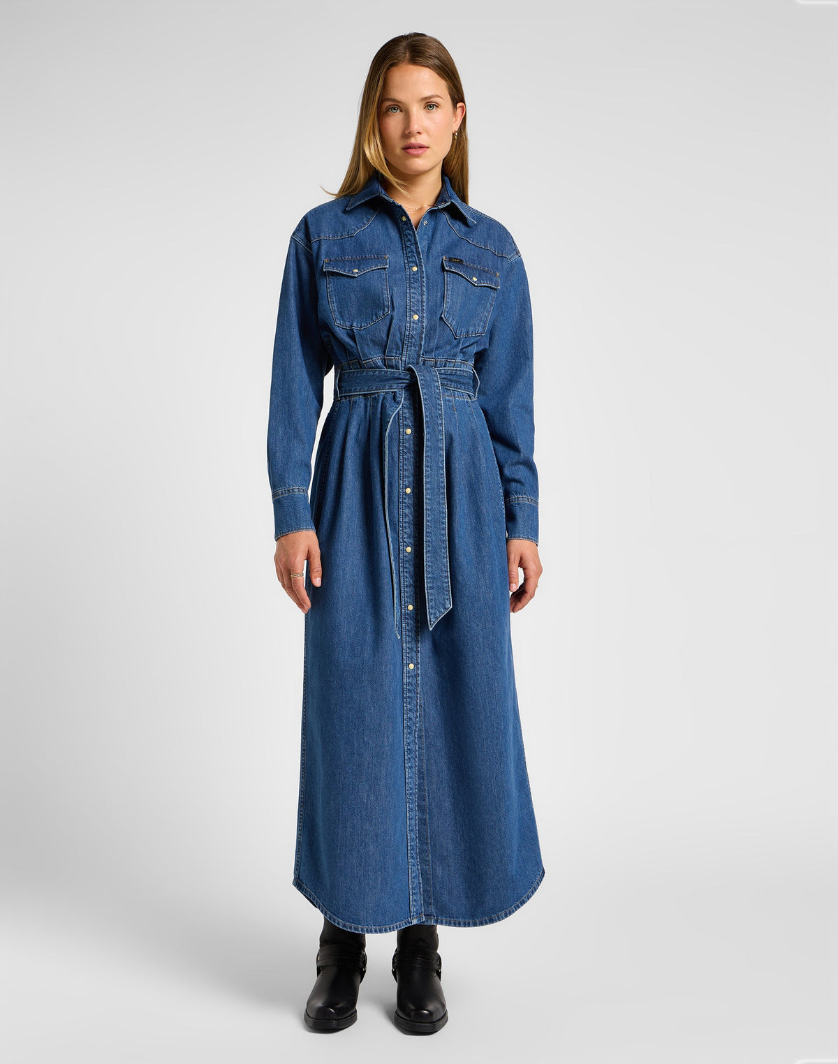 Belted Western Dress in Blue Fusion