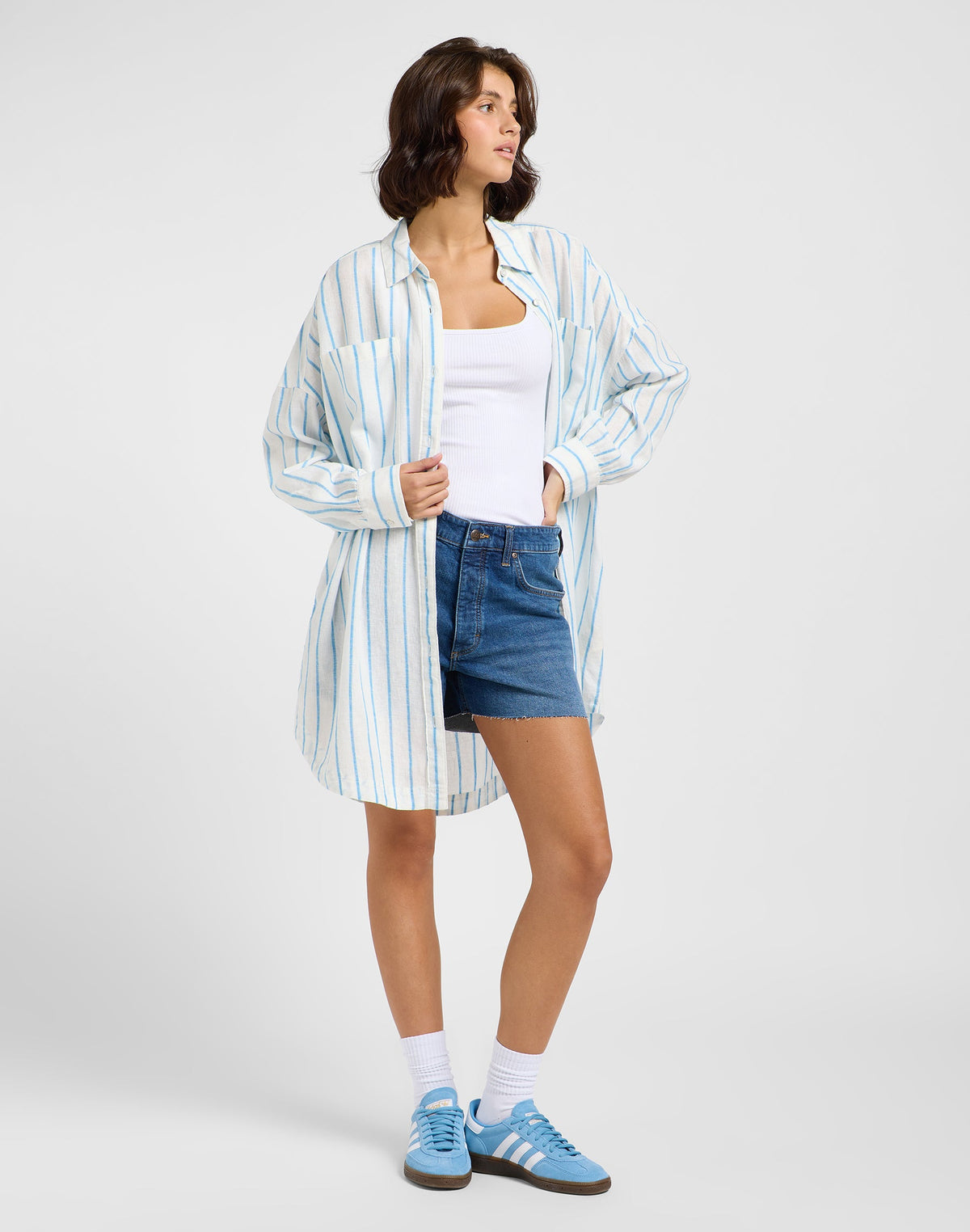 Relaxed Shirt Dress in Stream Blue Stripe