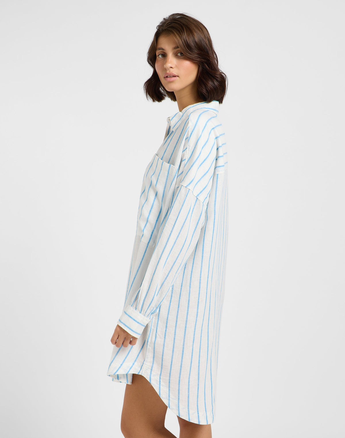 Relaxed Shirt Dress in Stream Blue Stripe