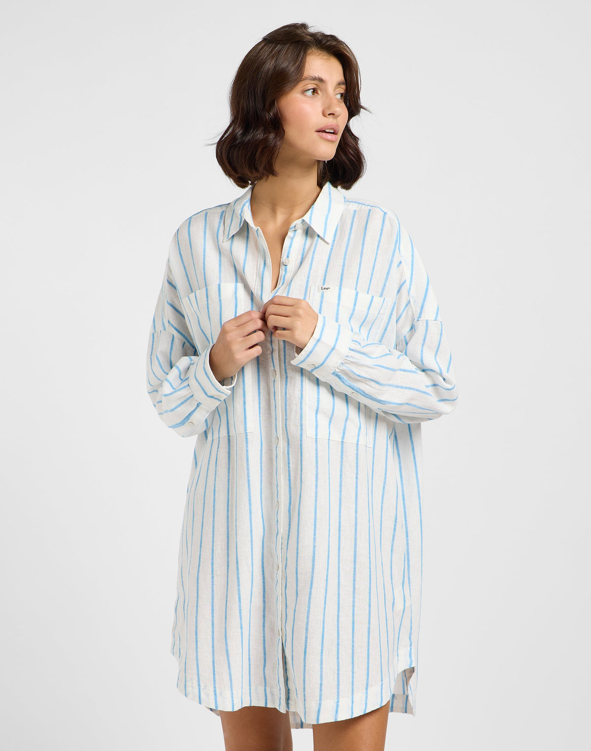 Relaxed Shirt Dress in Stream Blue Stripe