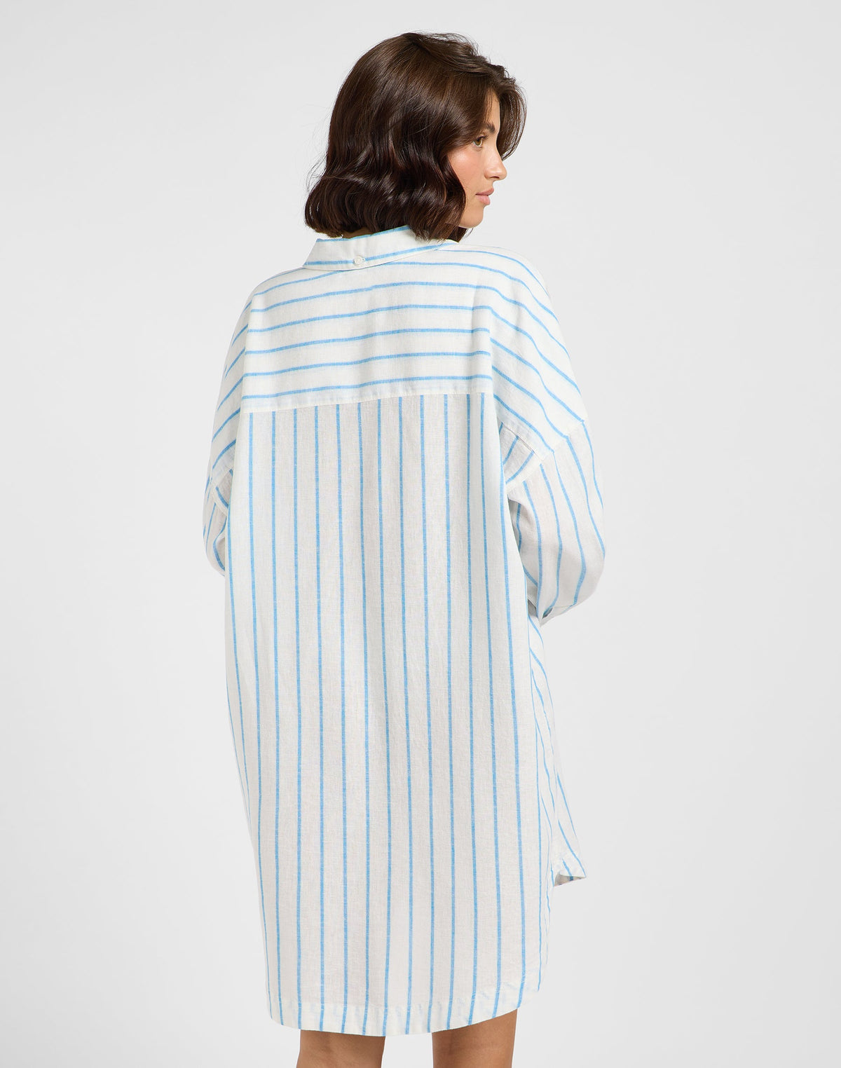 Relaxed Shirt Dress in Stream Blue Stripe