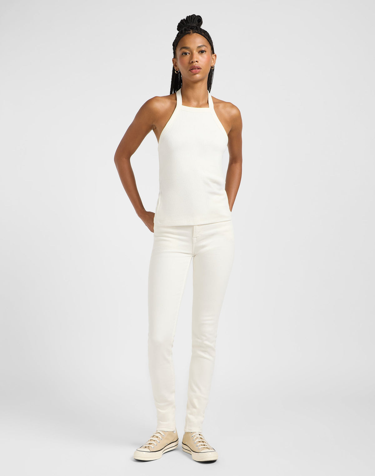 Open Back Halter Top in Ecru