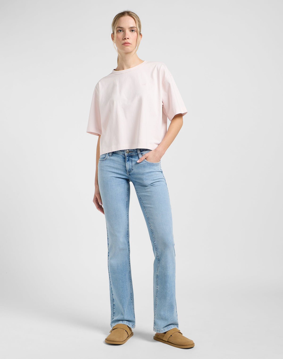 Cropped Boxy Tee in Frost Pink
