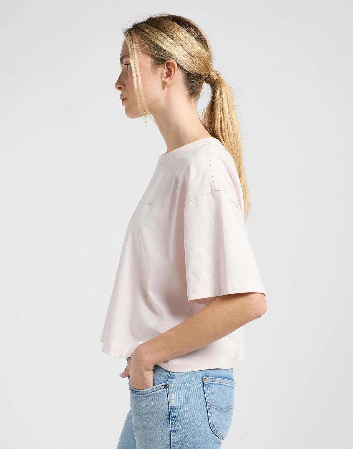 Cropped Boxy Tee in Frost Pink