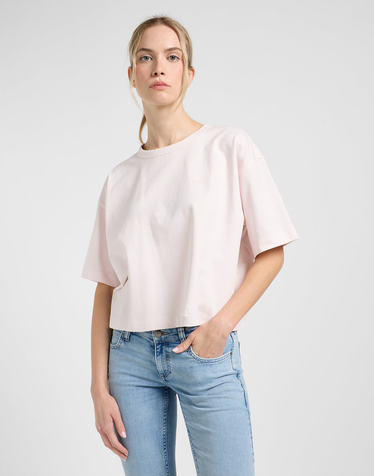 Cropped Boxy Tee in Frost Pink