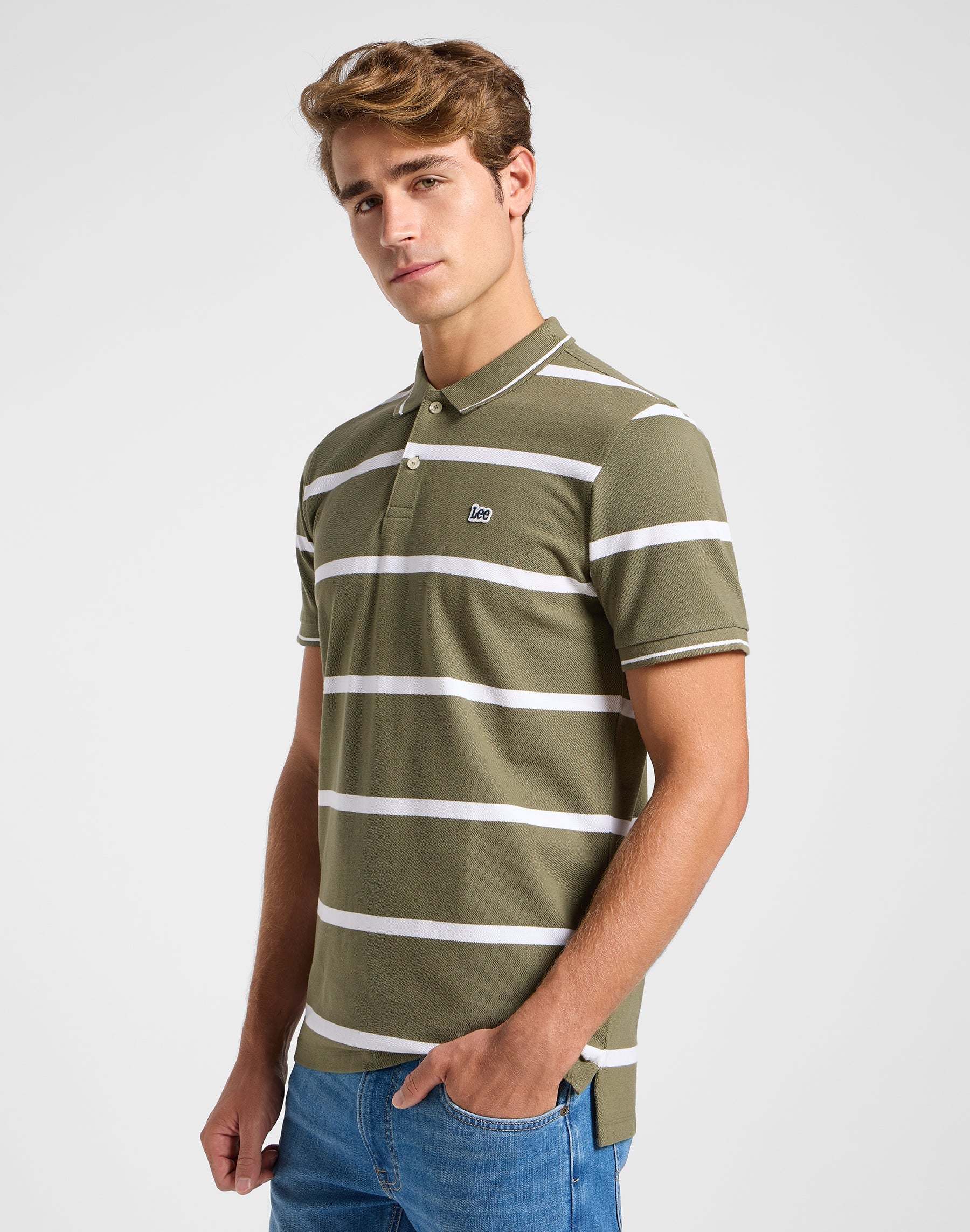 Pique Polo in Mercantile Green Stripe