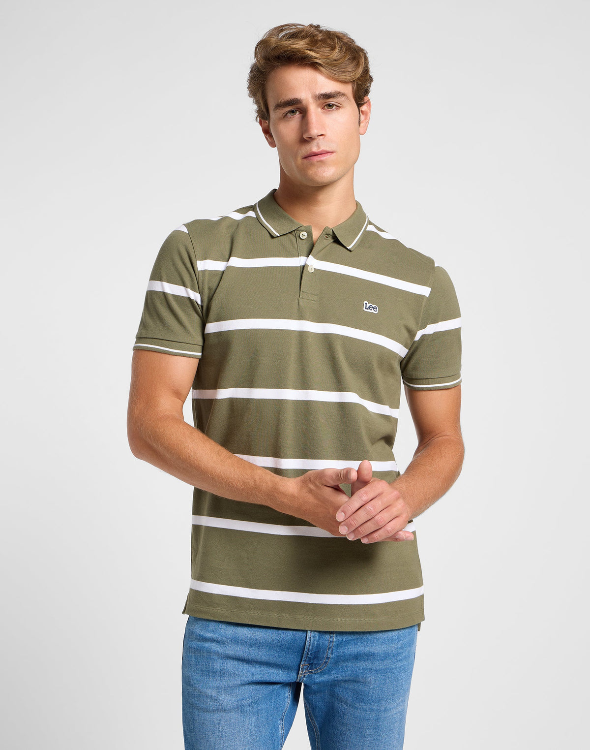 Pique Polo in Mercantile Green Stripe