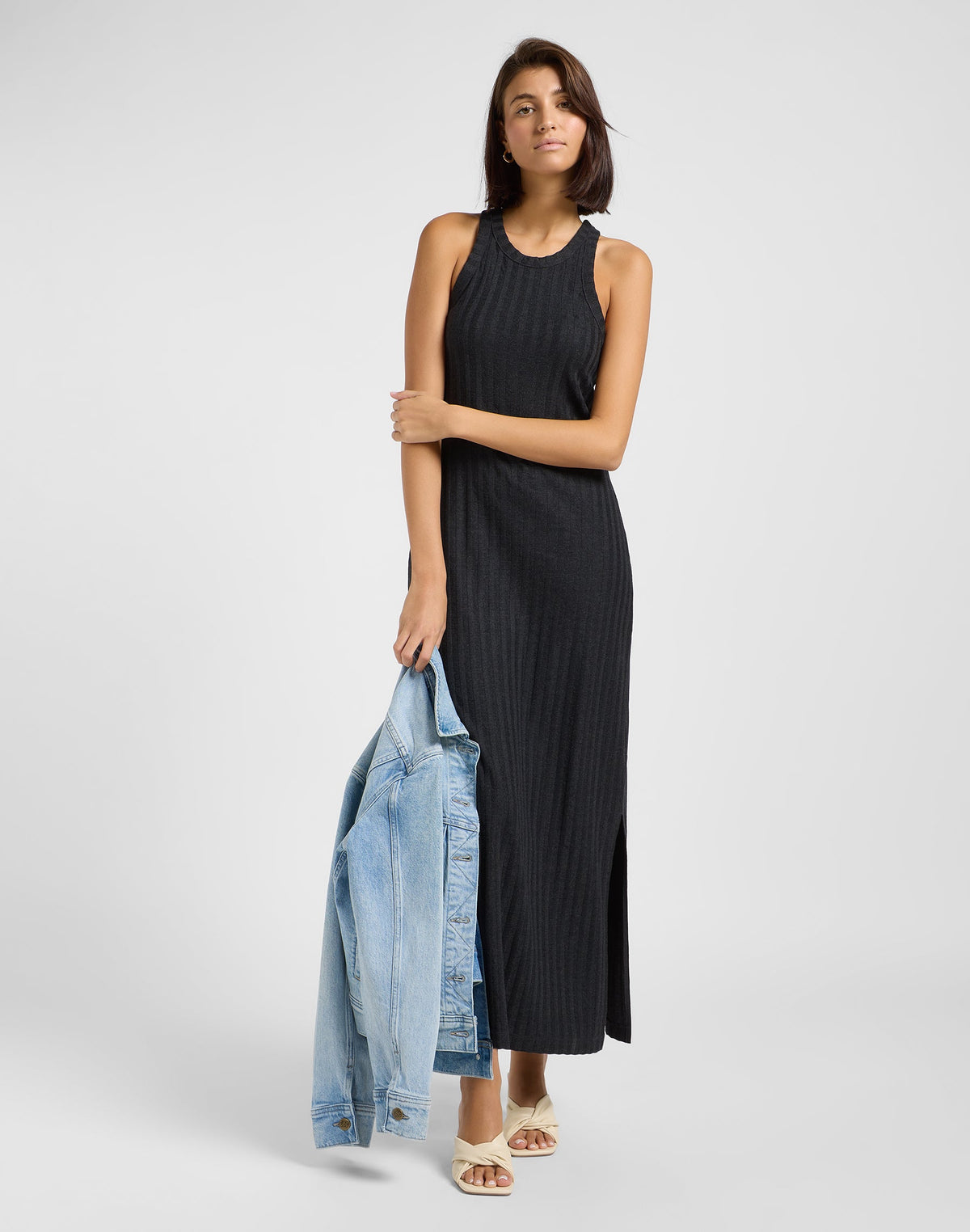 Rib Tank Dress in Black