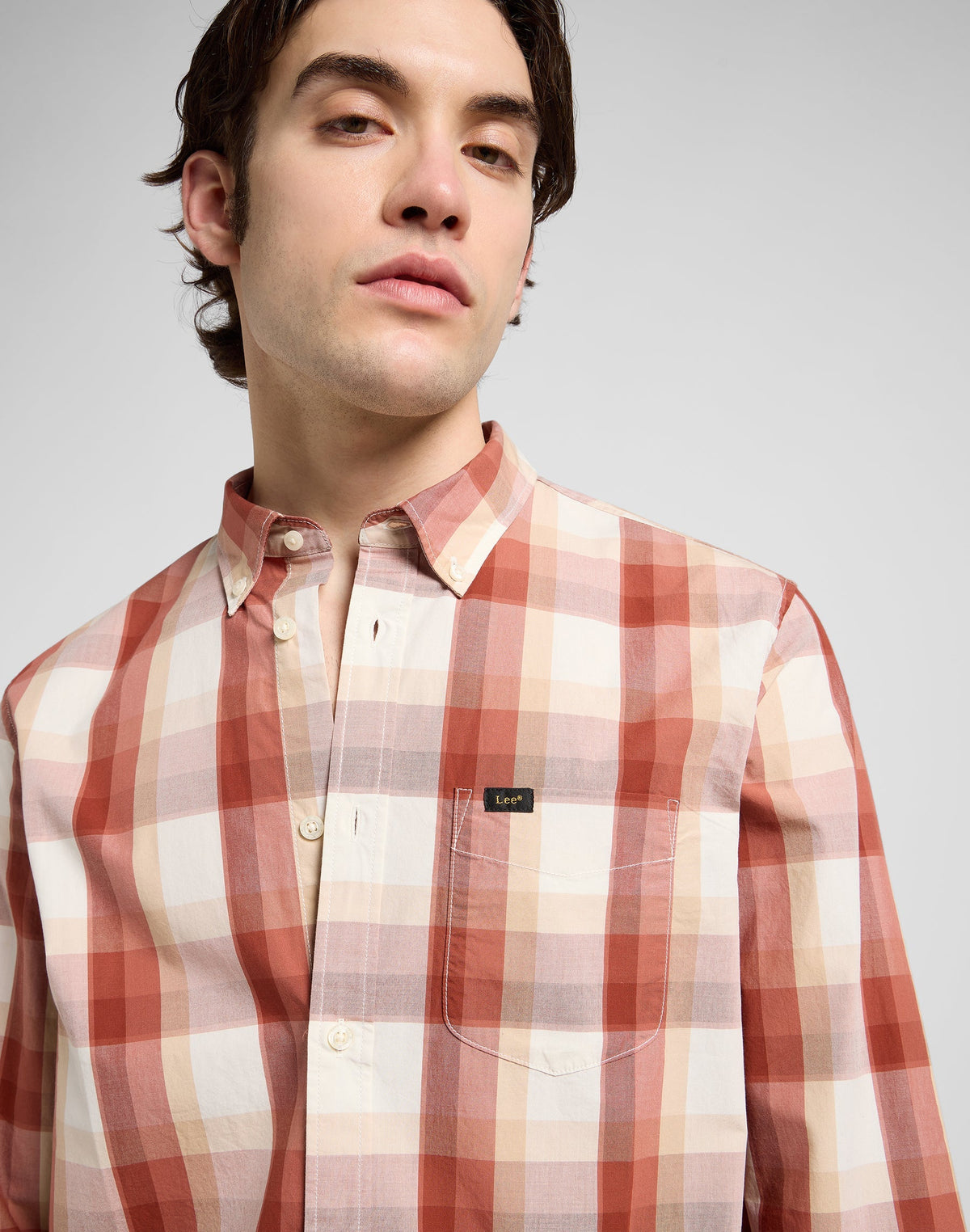 Lee Button Down in Red Clay Plaid