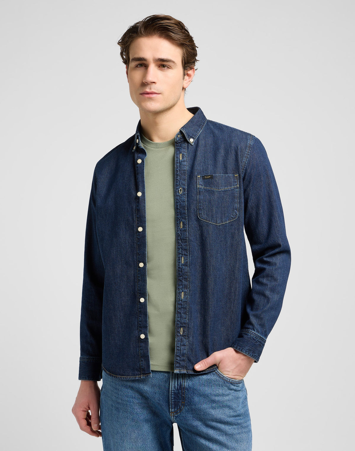 Lee Button Down in Mid Stone 2