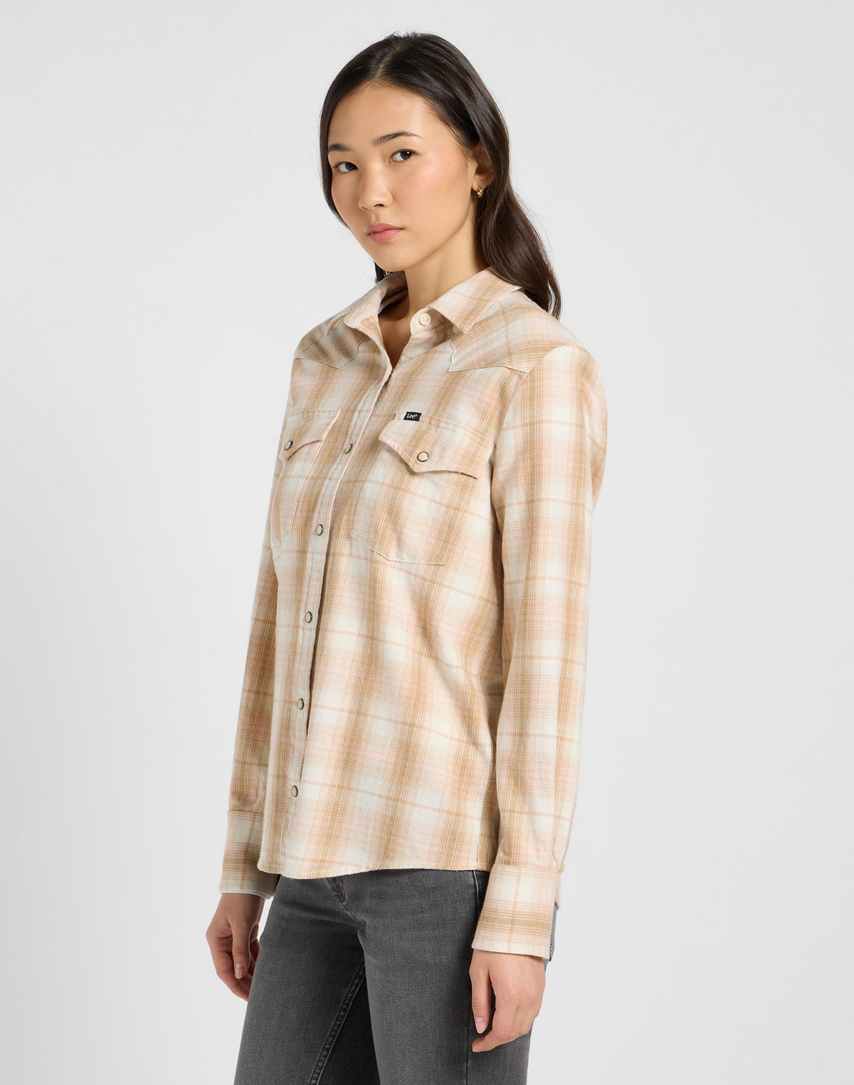 Regular Western Shirt in Khaki Plaid