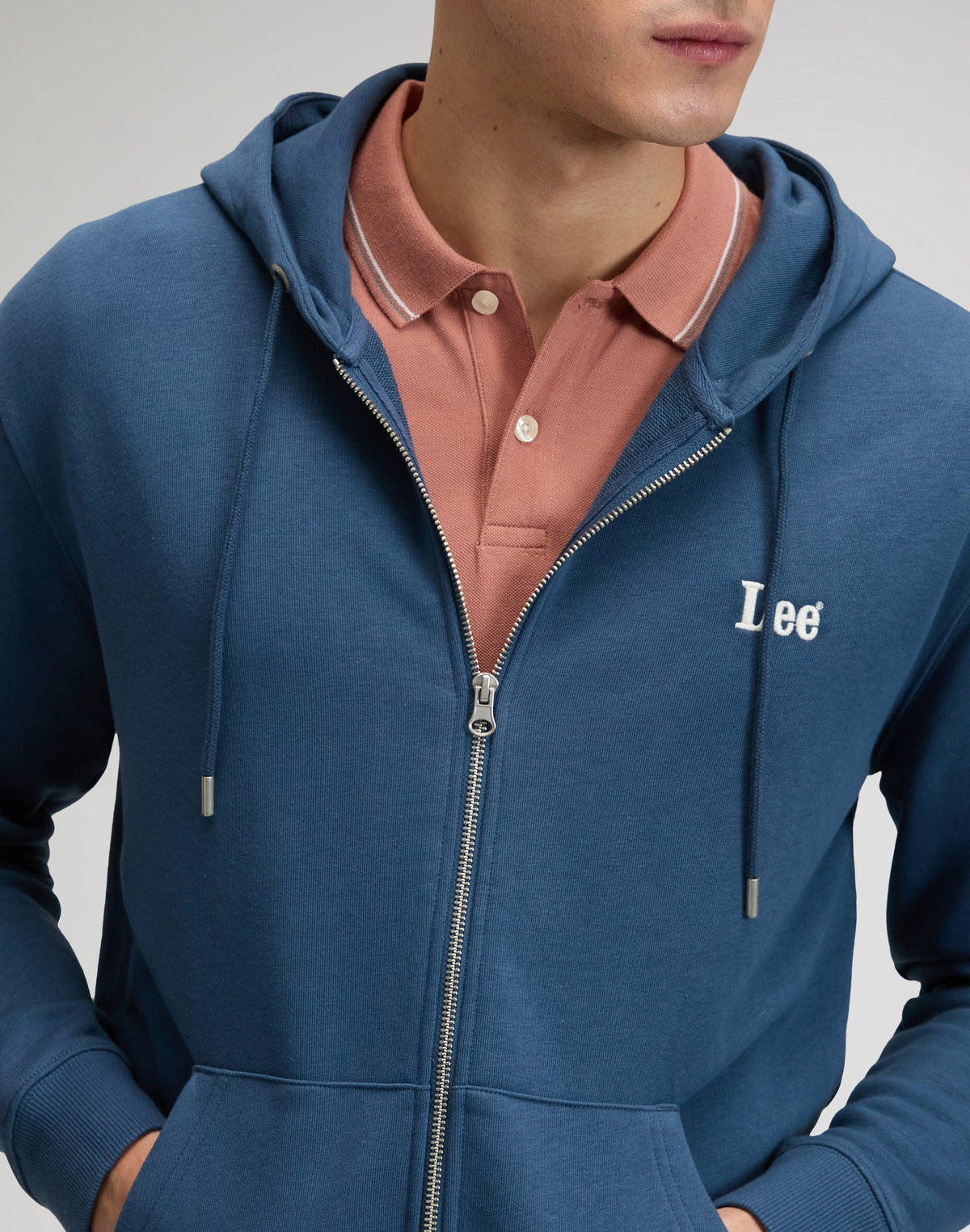 Ess Lee Full Zip Hoodie in Academy Blue