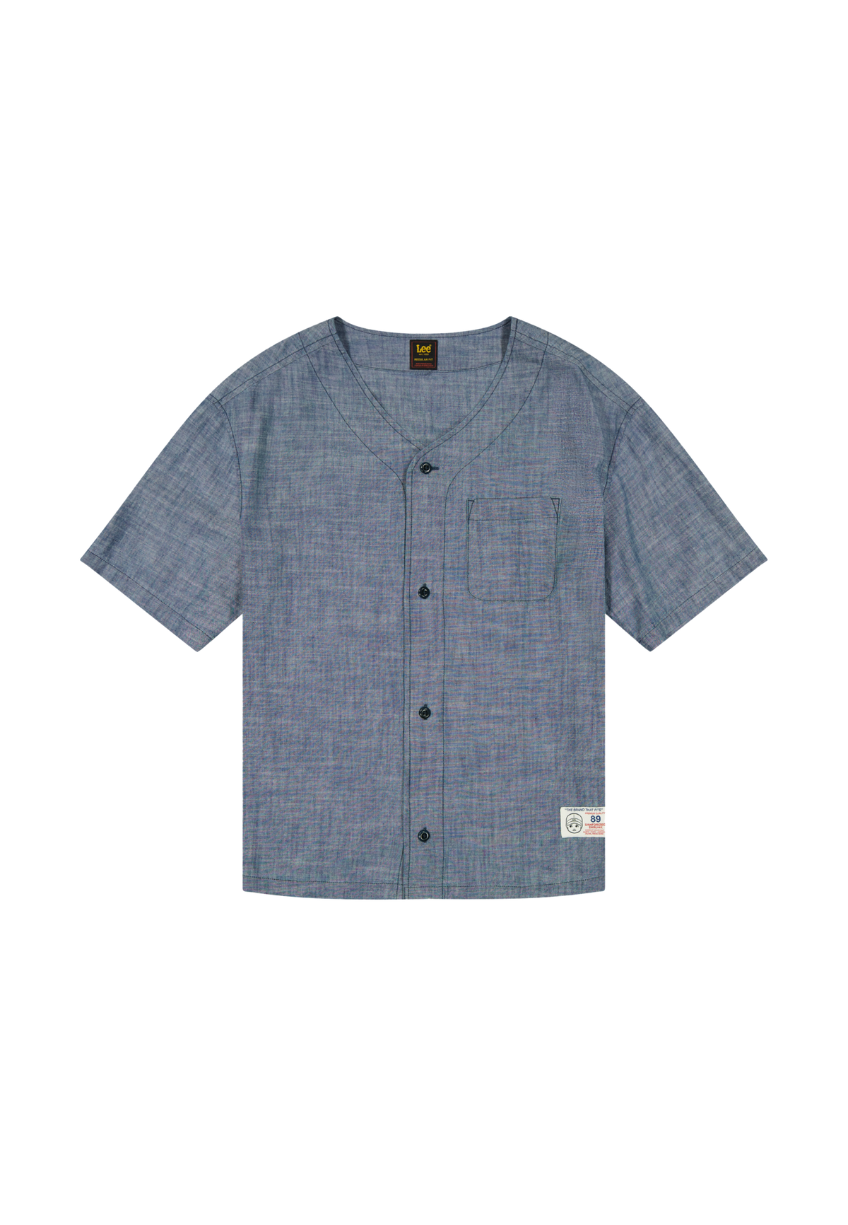 Baseball Tee With Pocket in Light Wash Chambray