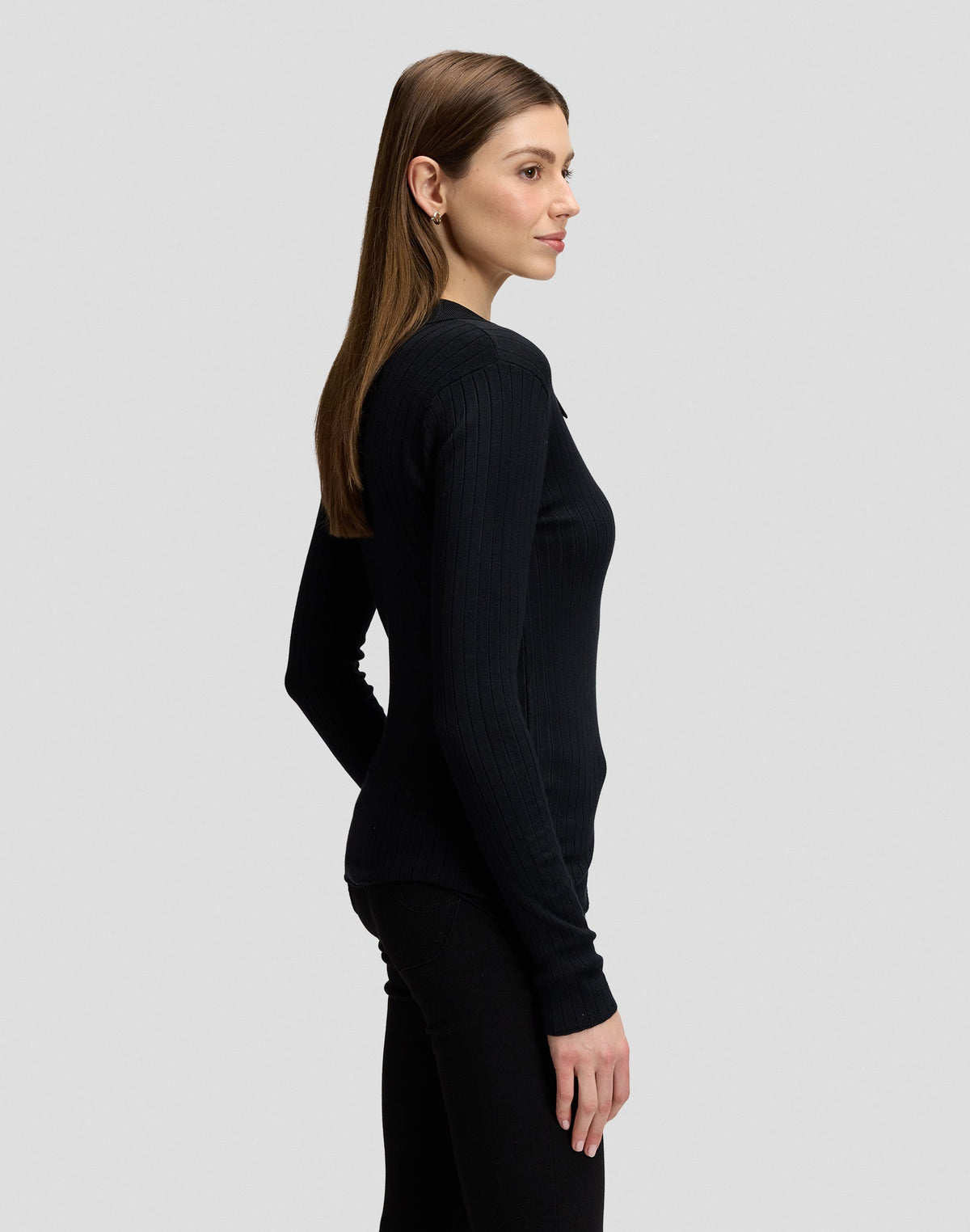 Langarmpolo in Black