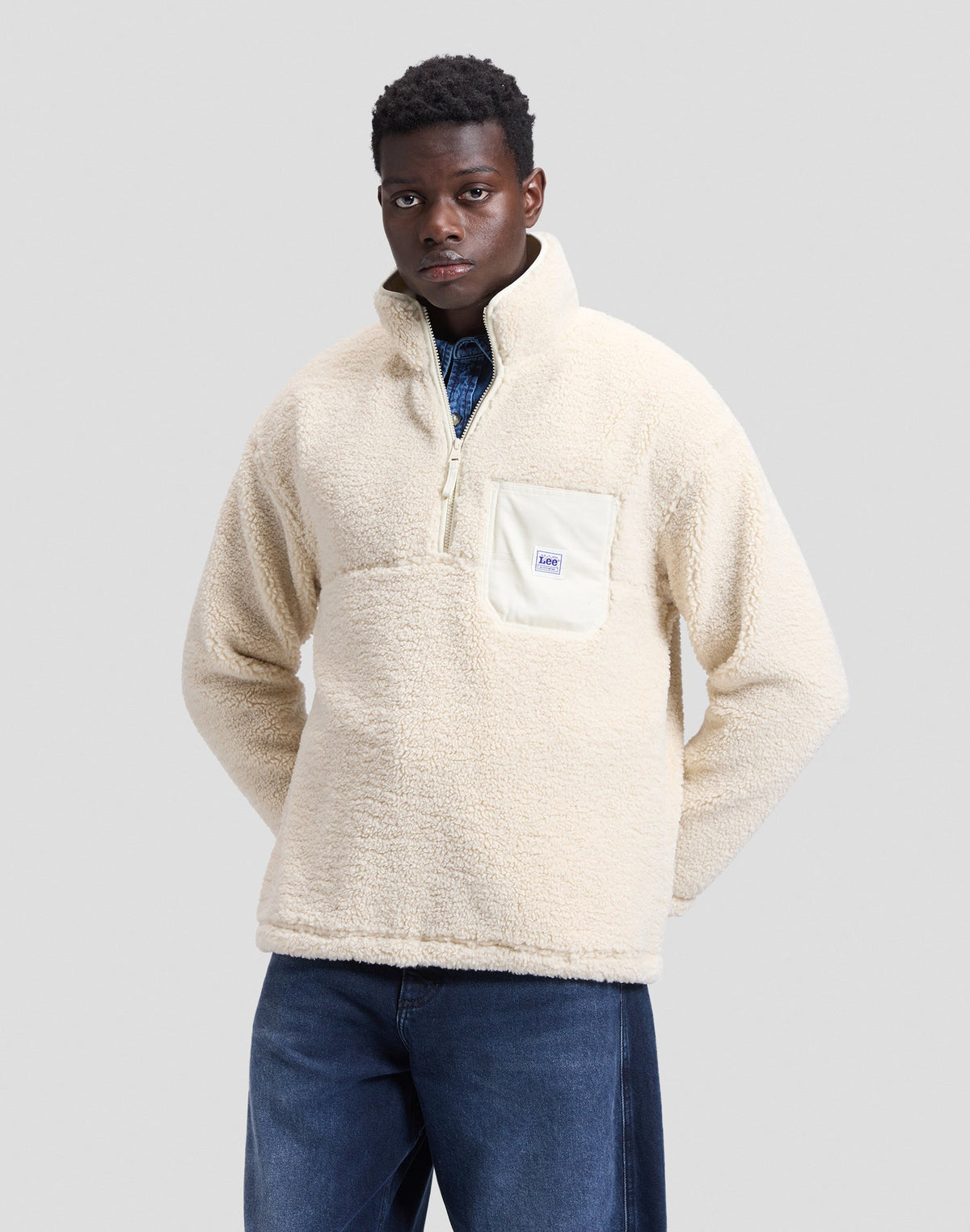 Pullover Workwear Half Zip in Warm Ecru