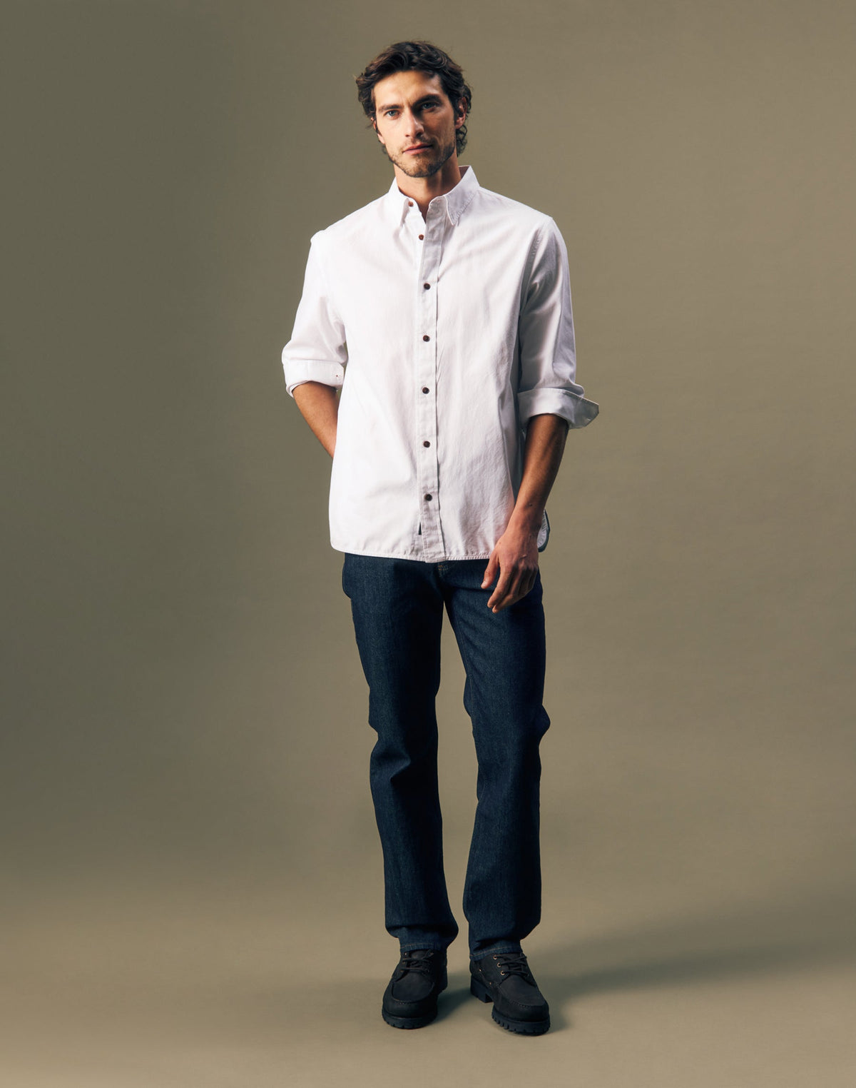 Langarmhemd Oxford Button Up in Bright White