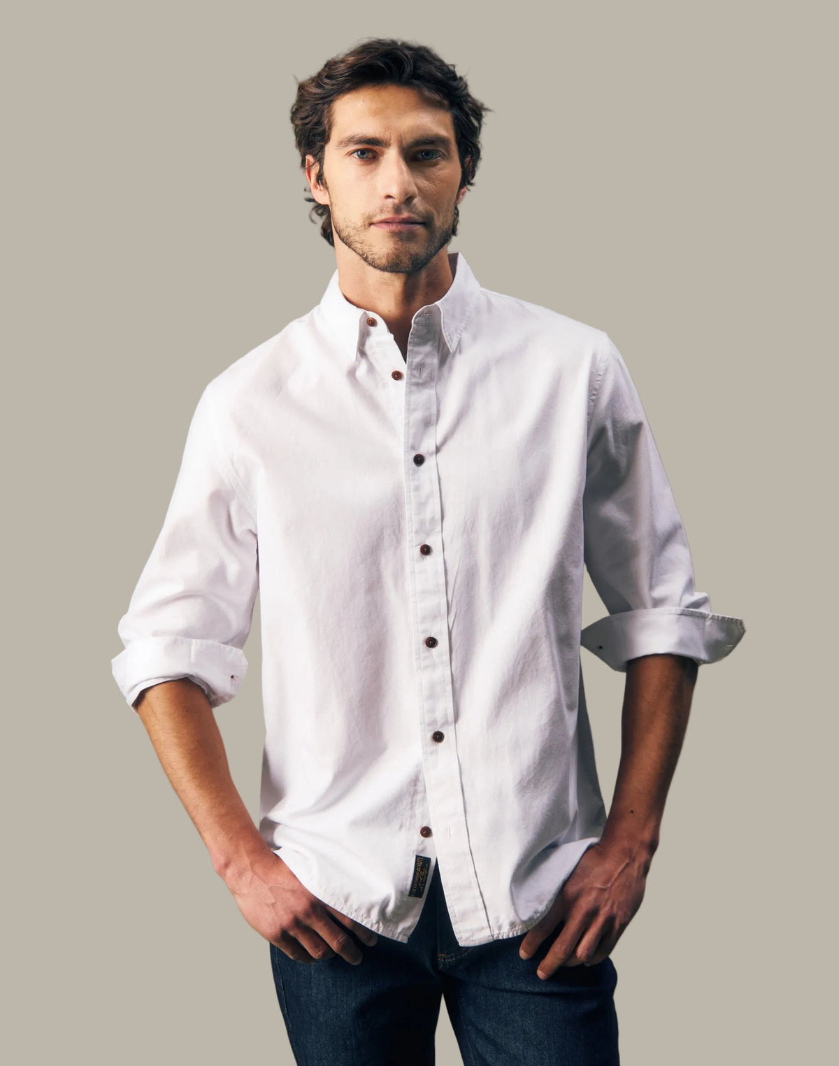 Langarmhemd Oxford Button Up in Bright White