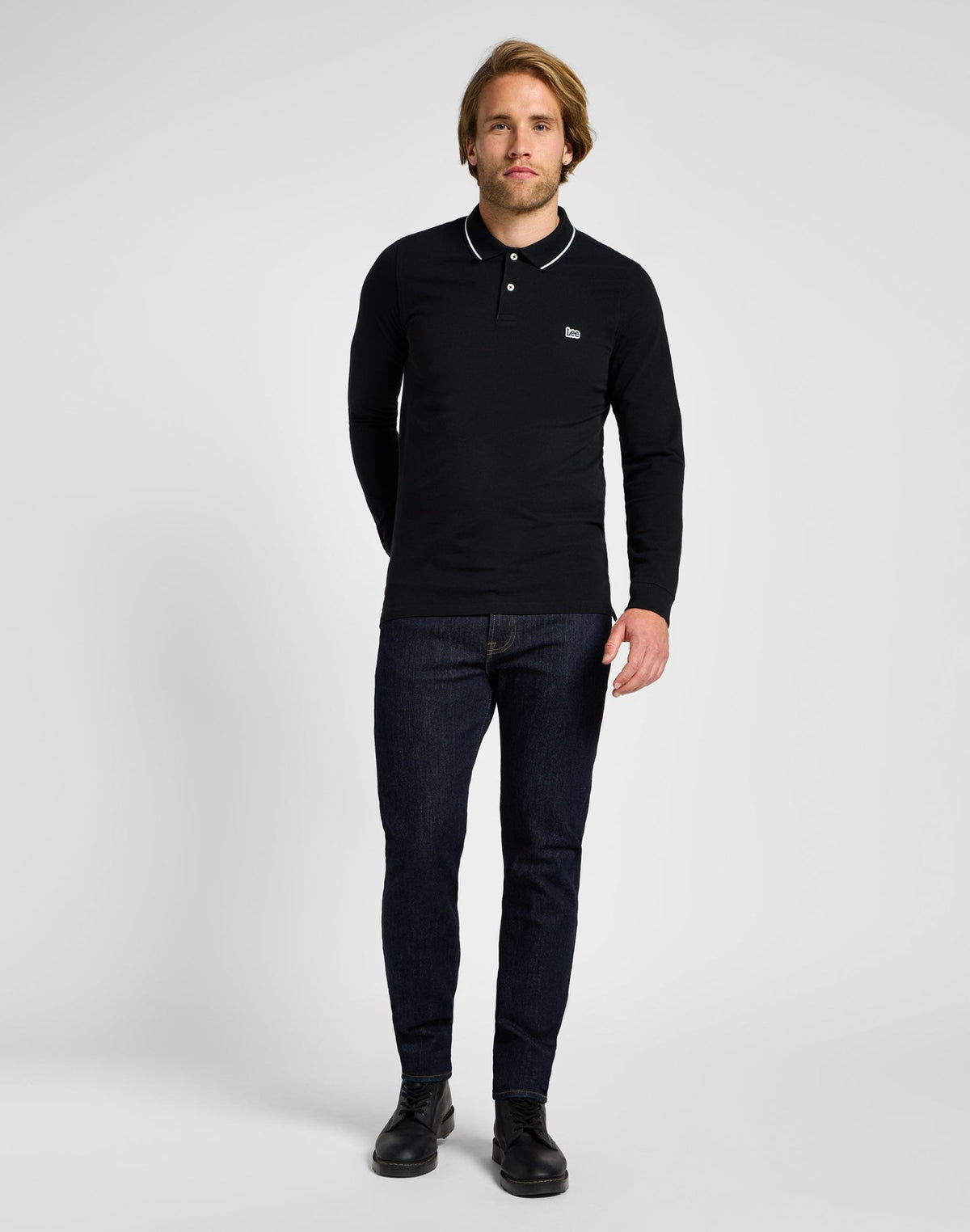 Langarm Pique Polo in Black Black - LEE Schweiz