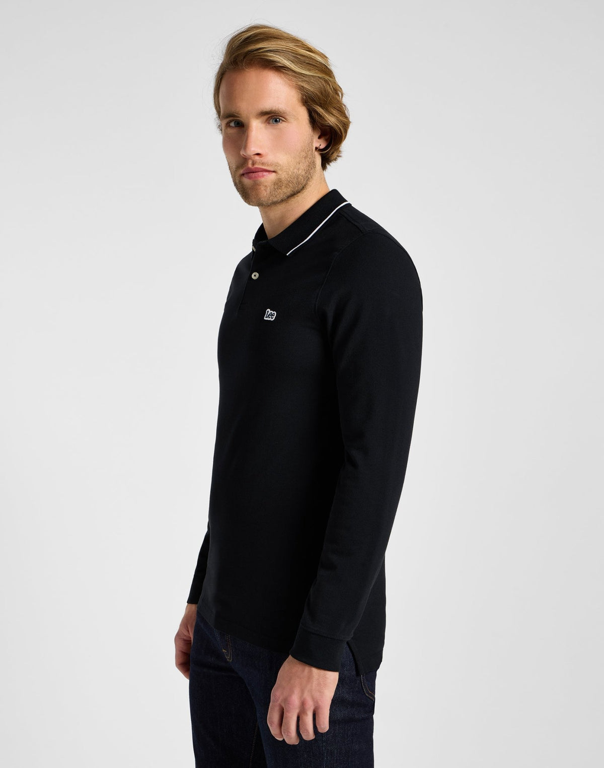 Langarm Pique Polo in Black Black - LEE Schweiz