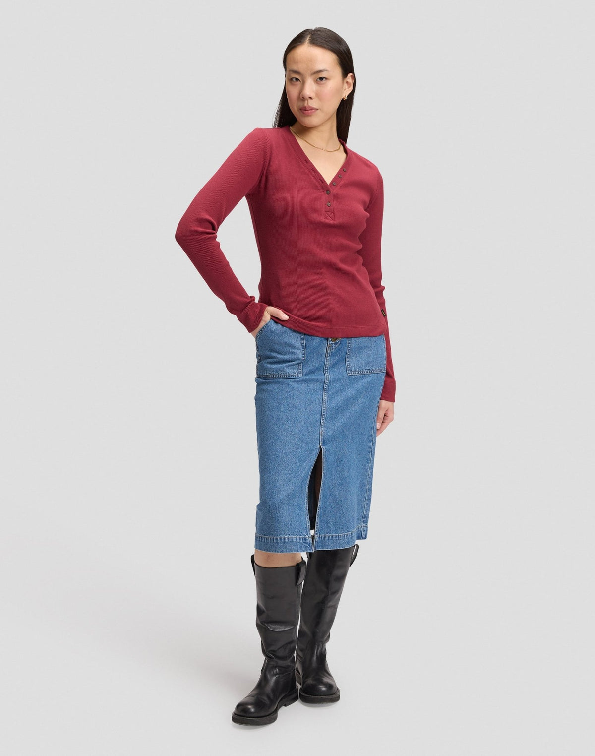 Langarmshirt Waffle Henley in Tibetan Red - LEE Schweiz