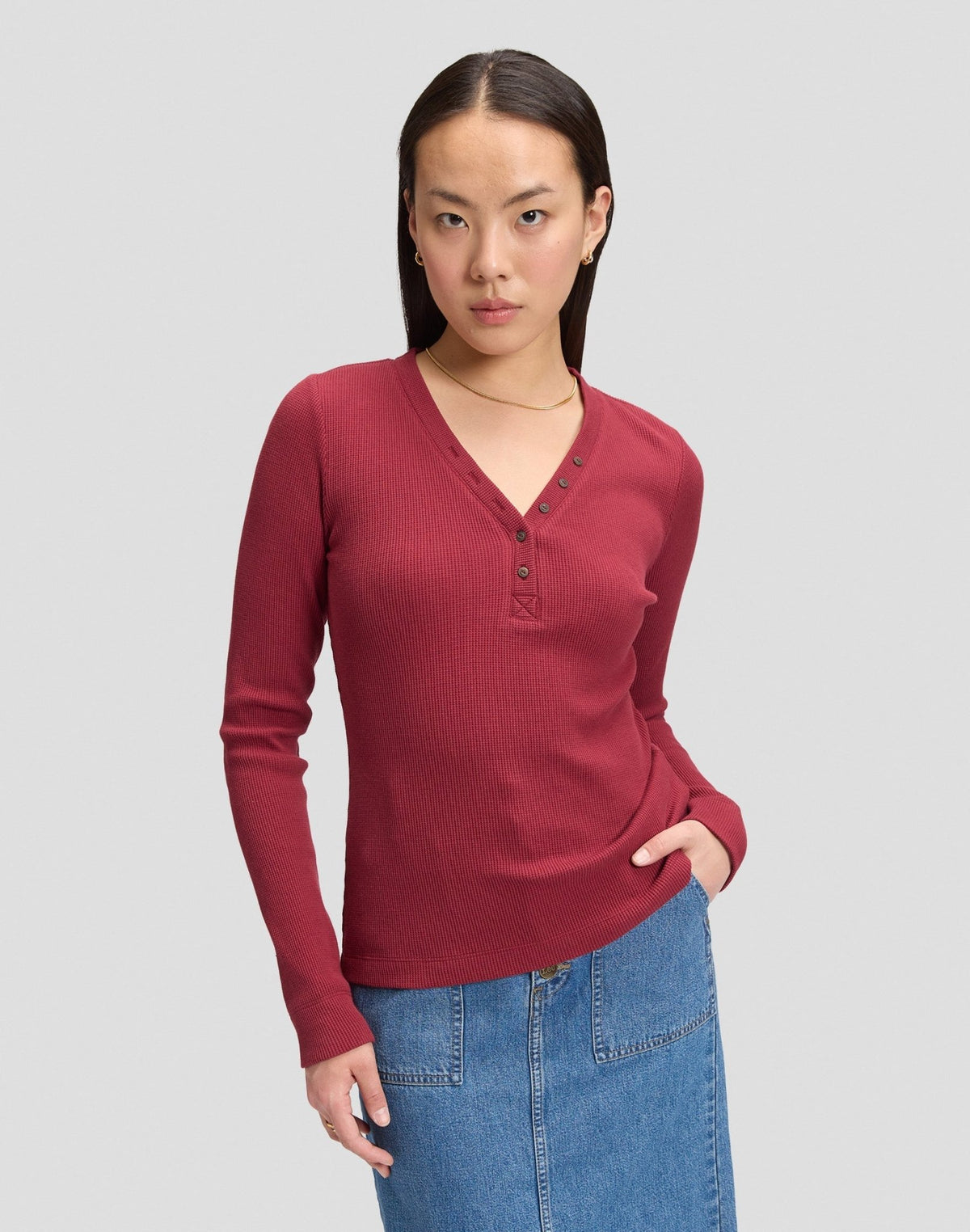 Langarmshirt Waffle Henley in Tibetan Red - LEE Schweiz
