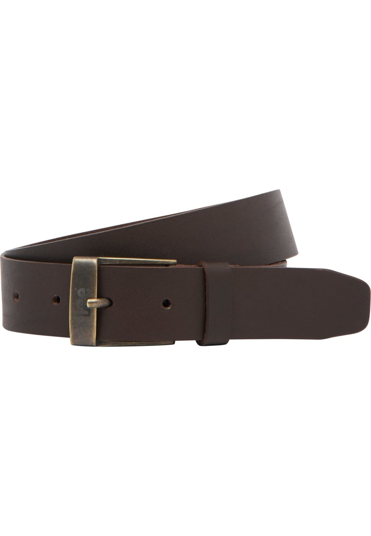 Leather Belt Logo Buckle in Dark Brown - LEE Schweiz