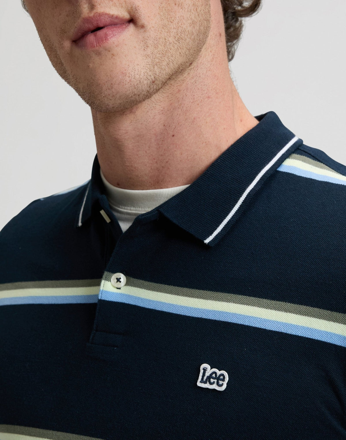 Pique Polo in Lime Ice Navy Stripe - LEE Schweiz