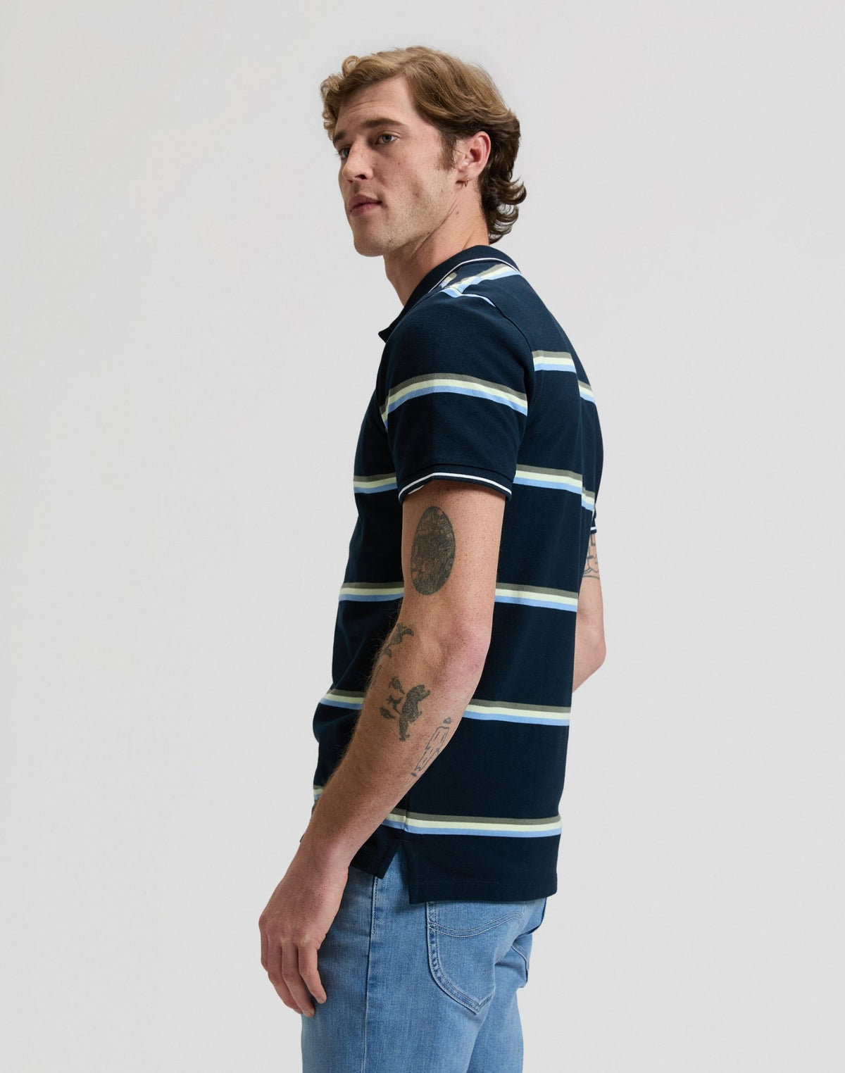 Pique Polo in Lime Ice Navy Stripe - LEE Schweiz