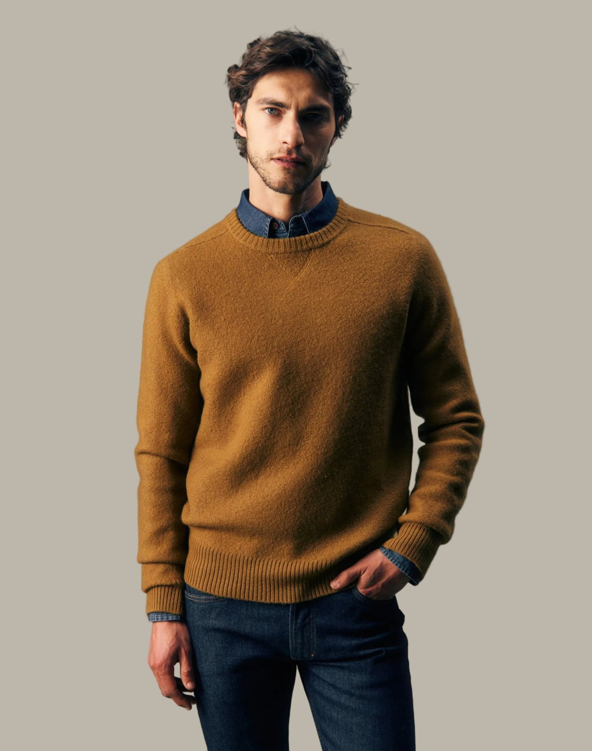 Pullover Boiled Wool in Golden Tobacco - LEE Schweiz