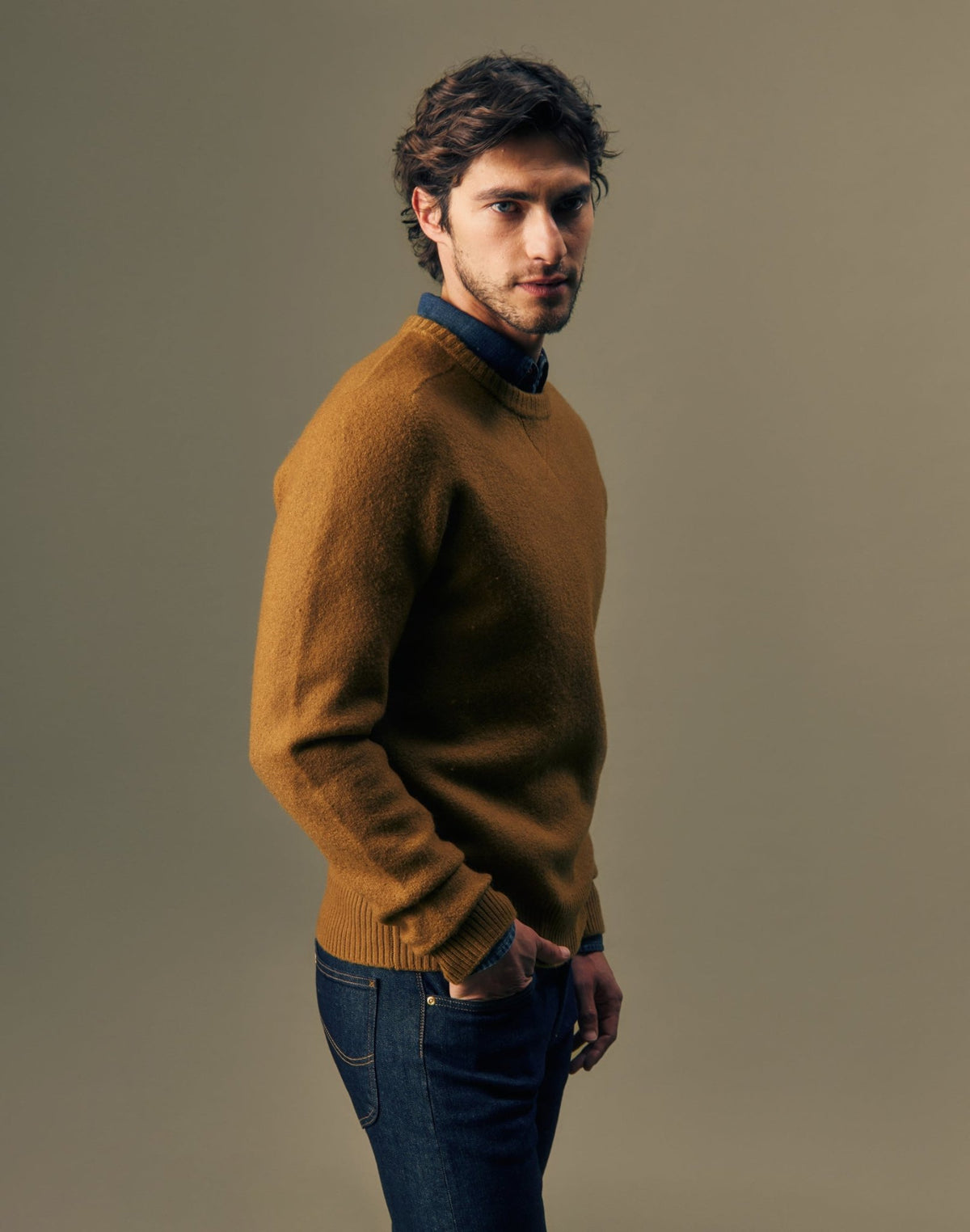 Pullover Boiled Wool in Golden Tobacco - LEE Schweiz