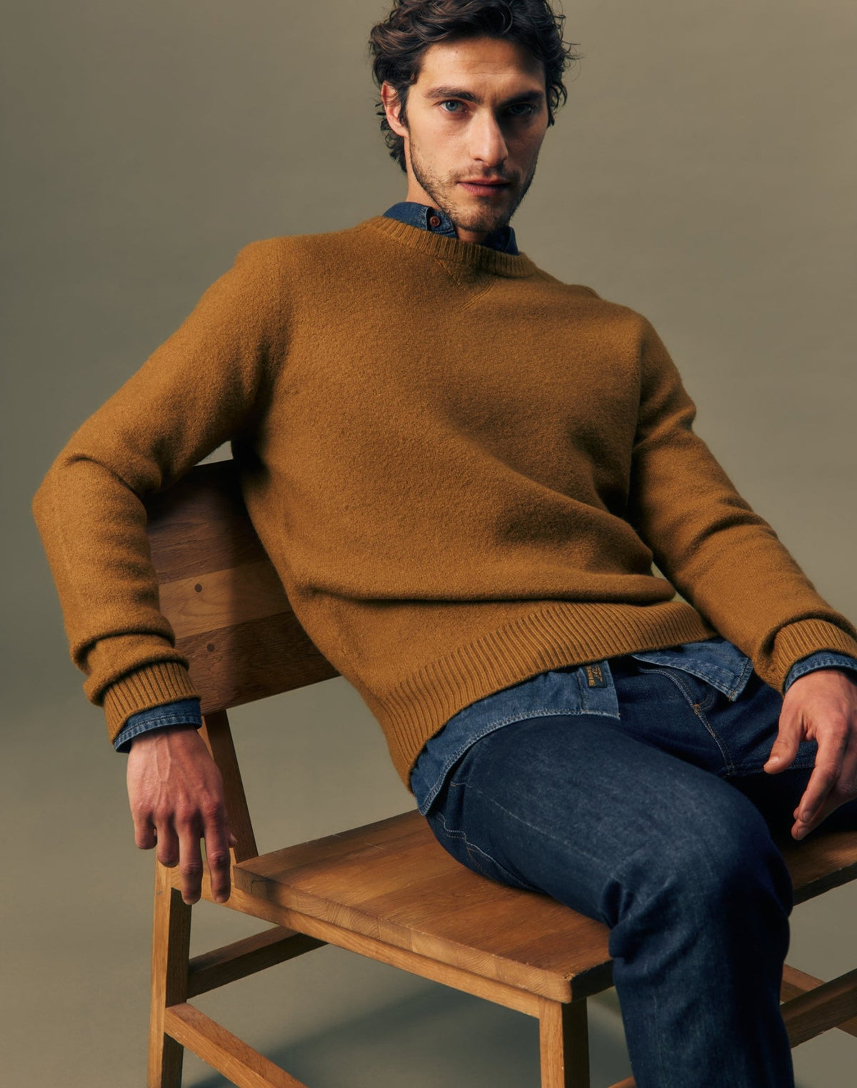 Pullover Boiled Wool in Golden Tobacco - LEE Schweiz