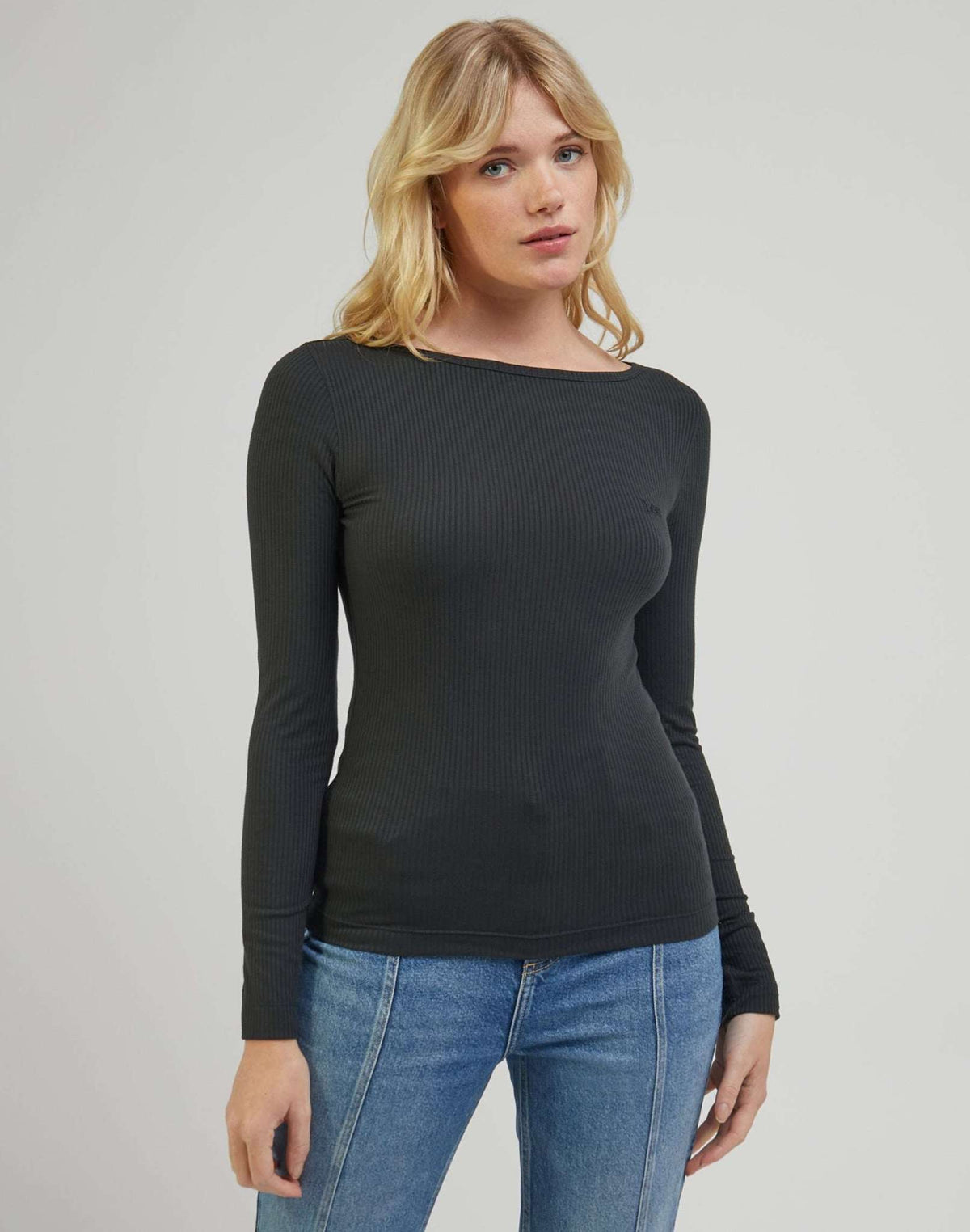 LS Boat Neck Tee in Charcoal
