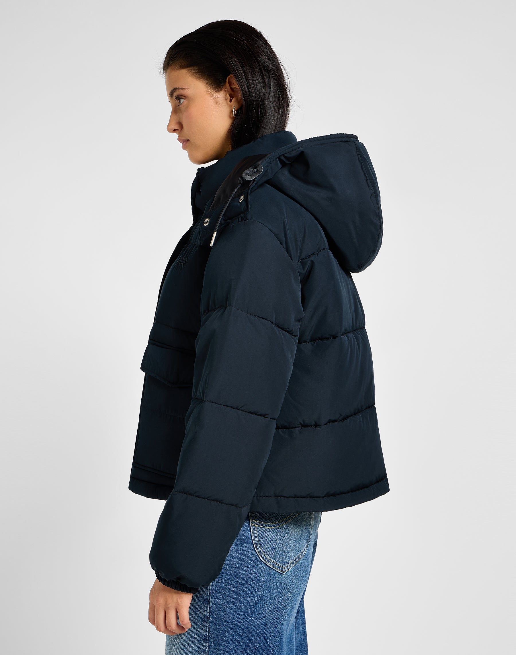 Hooded Short Puffer in Unionall Black