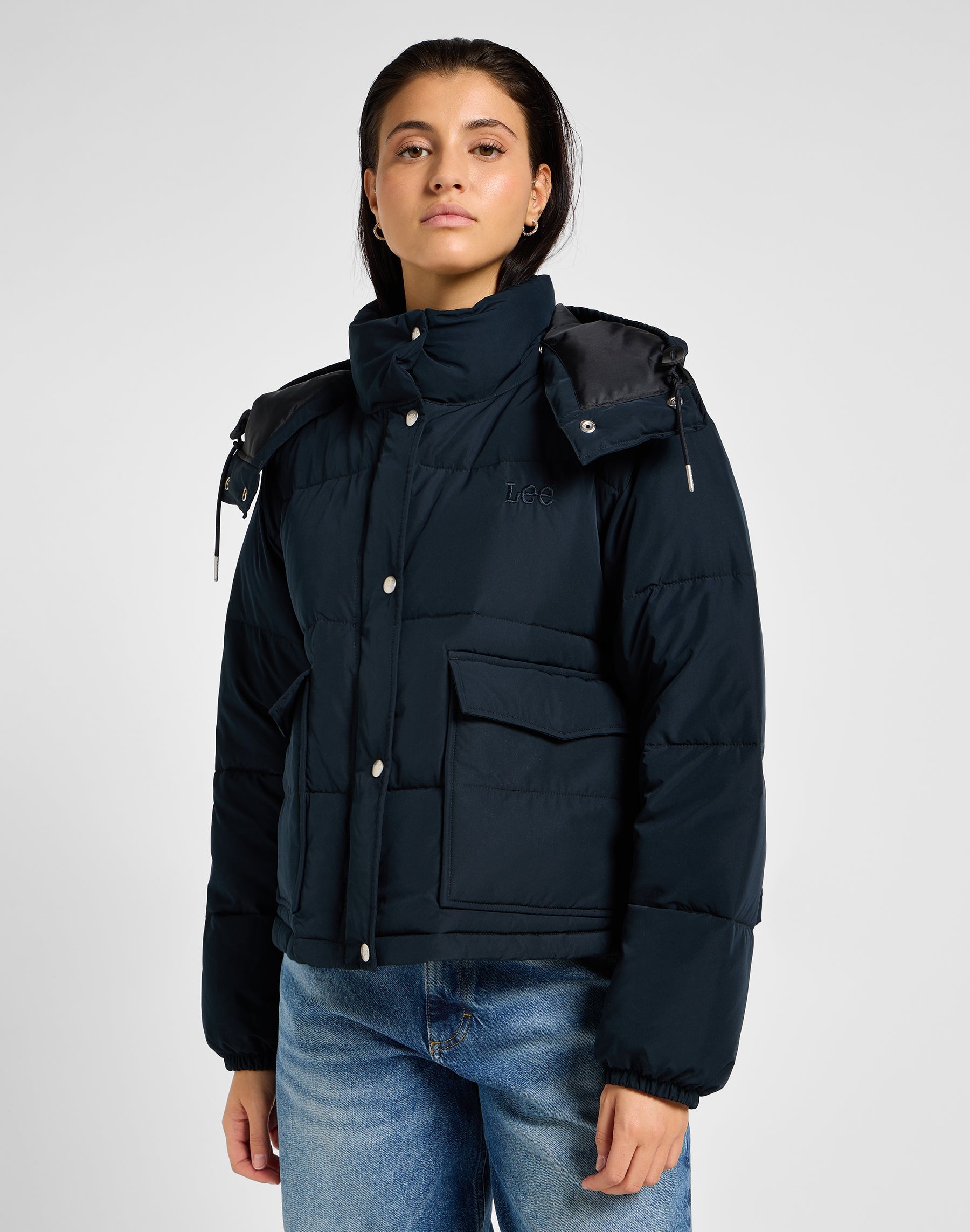 Hooded Short Puffer in Unionall Black