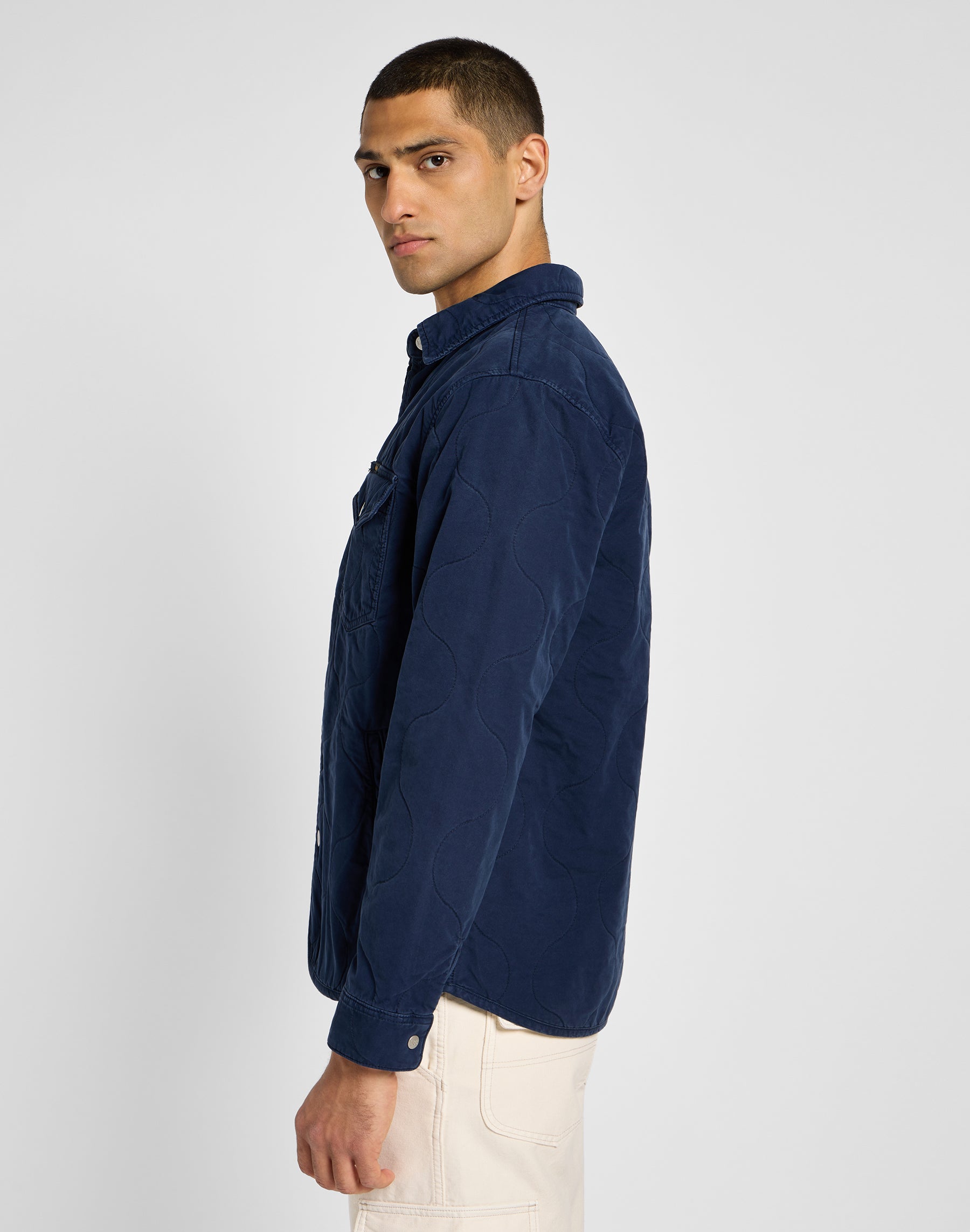 Quilted Shirt Jacket in Mood Indigo