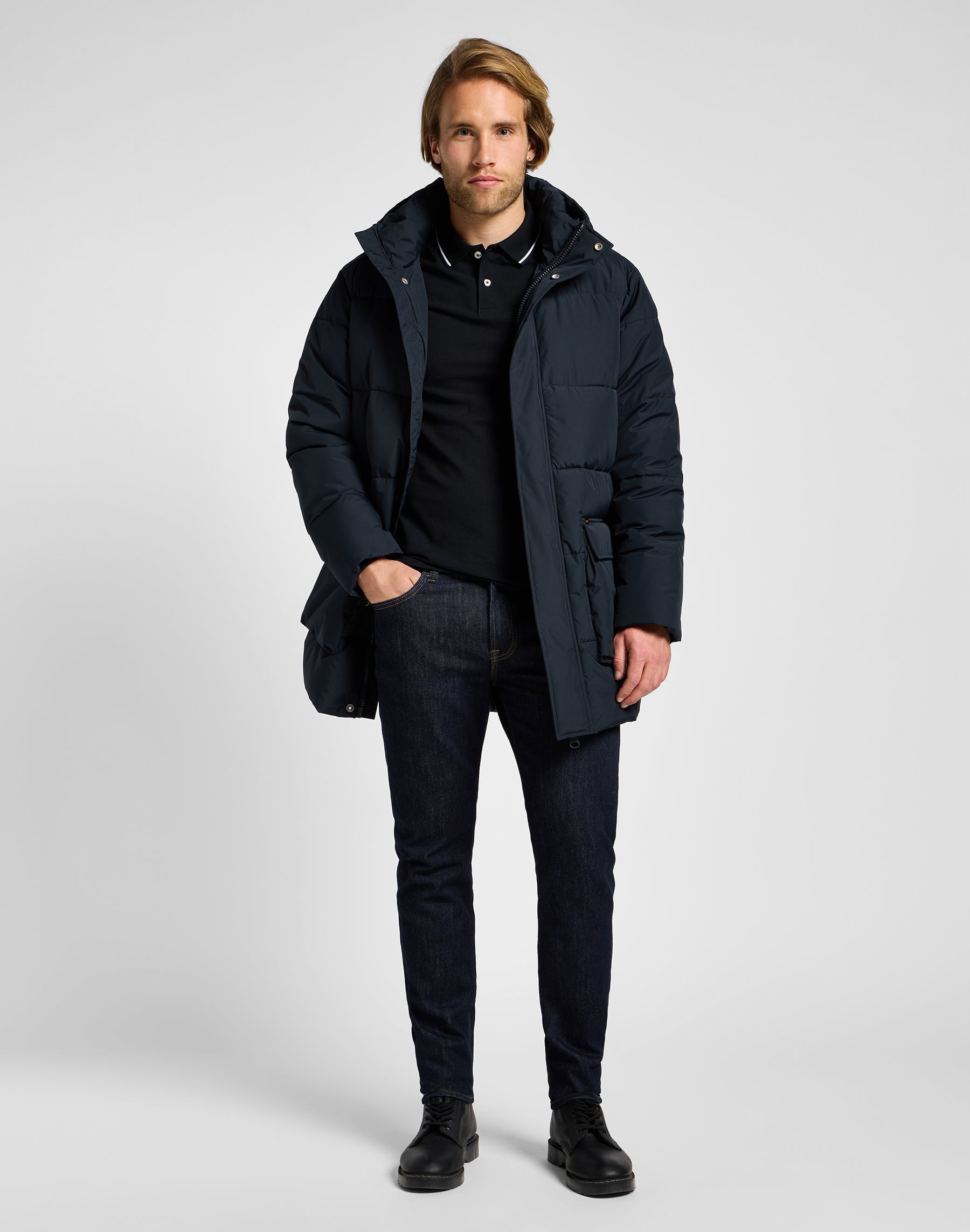 Long Puffer Jacket in Black