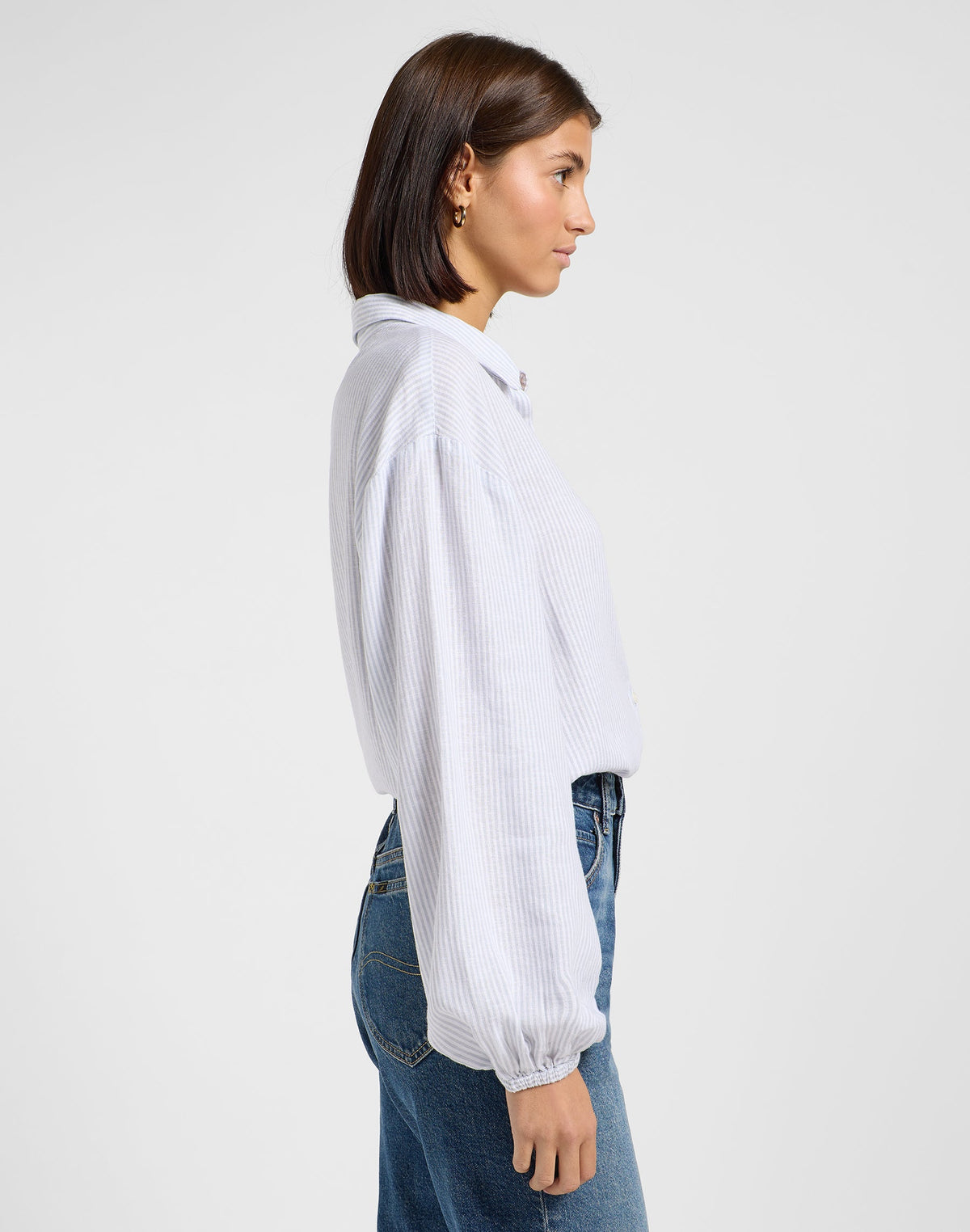 Blouse With Tie Front in Concrete Pinstripe