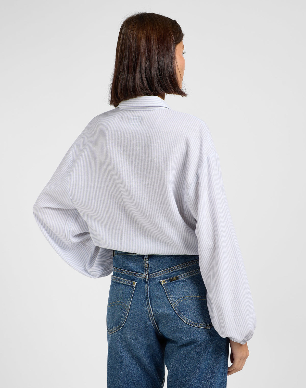 Blouse With Tie Front in Concrete Pinstripe