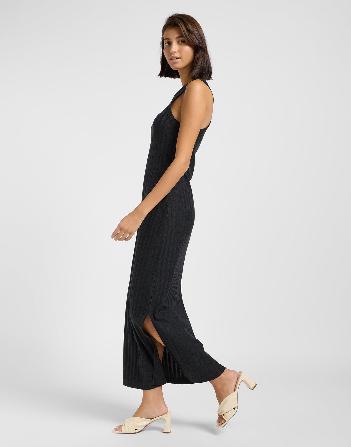 Rib Tank Dress in Black