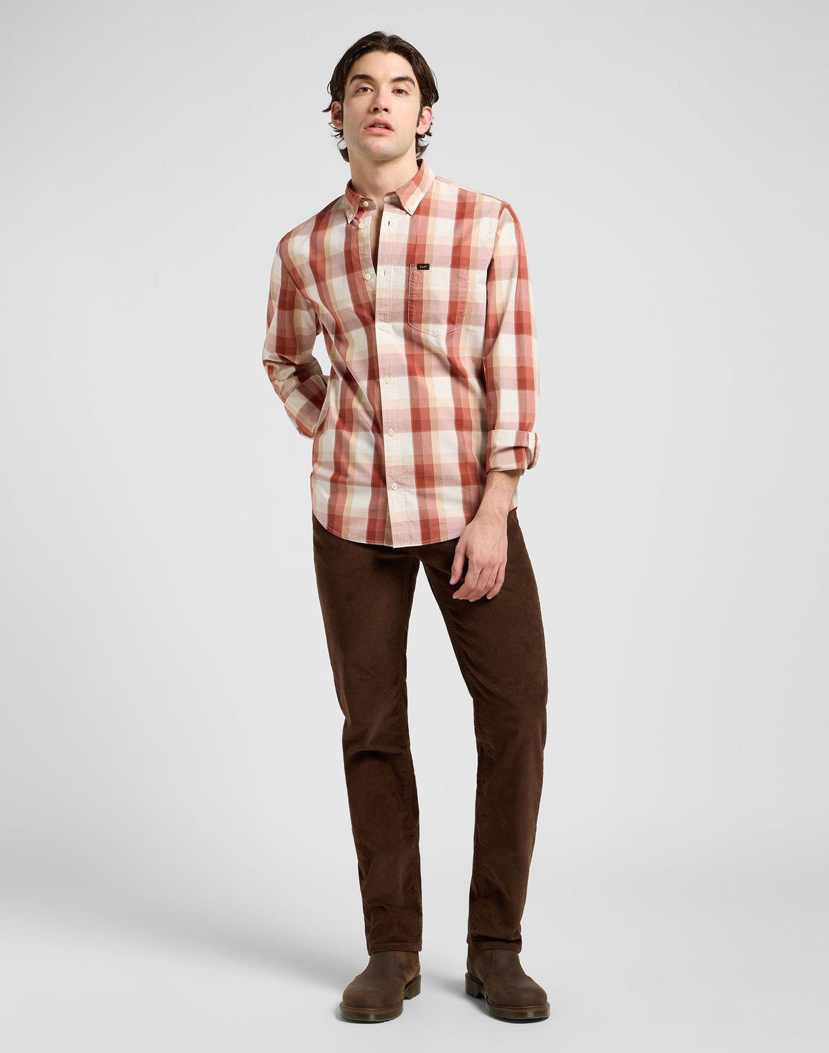 Lee Button Down in Red Clay Plaid