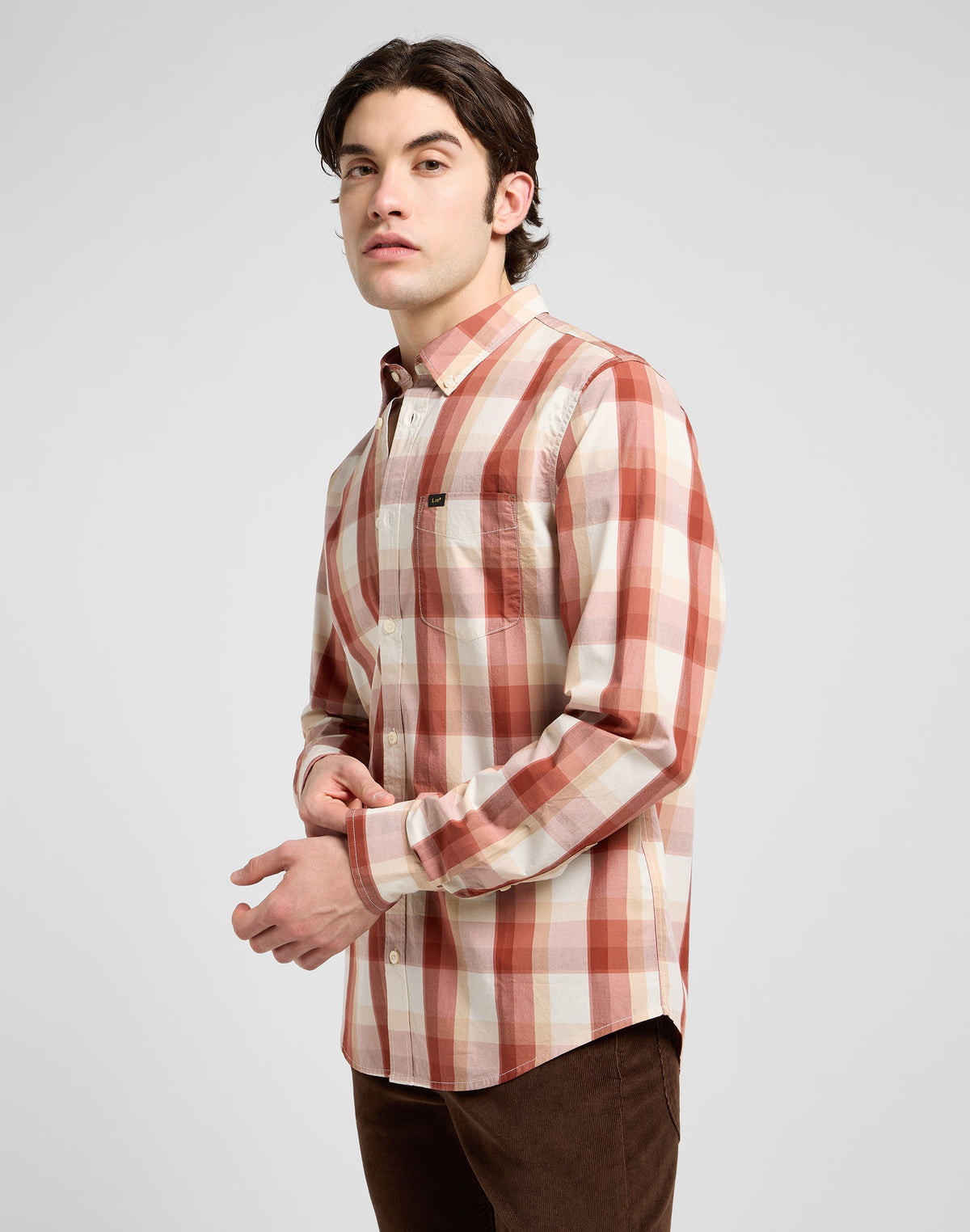 Lee Button Down in Red Clay Plaid