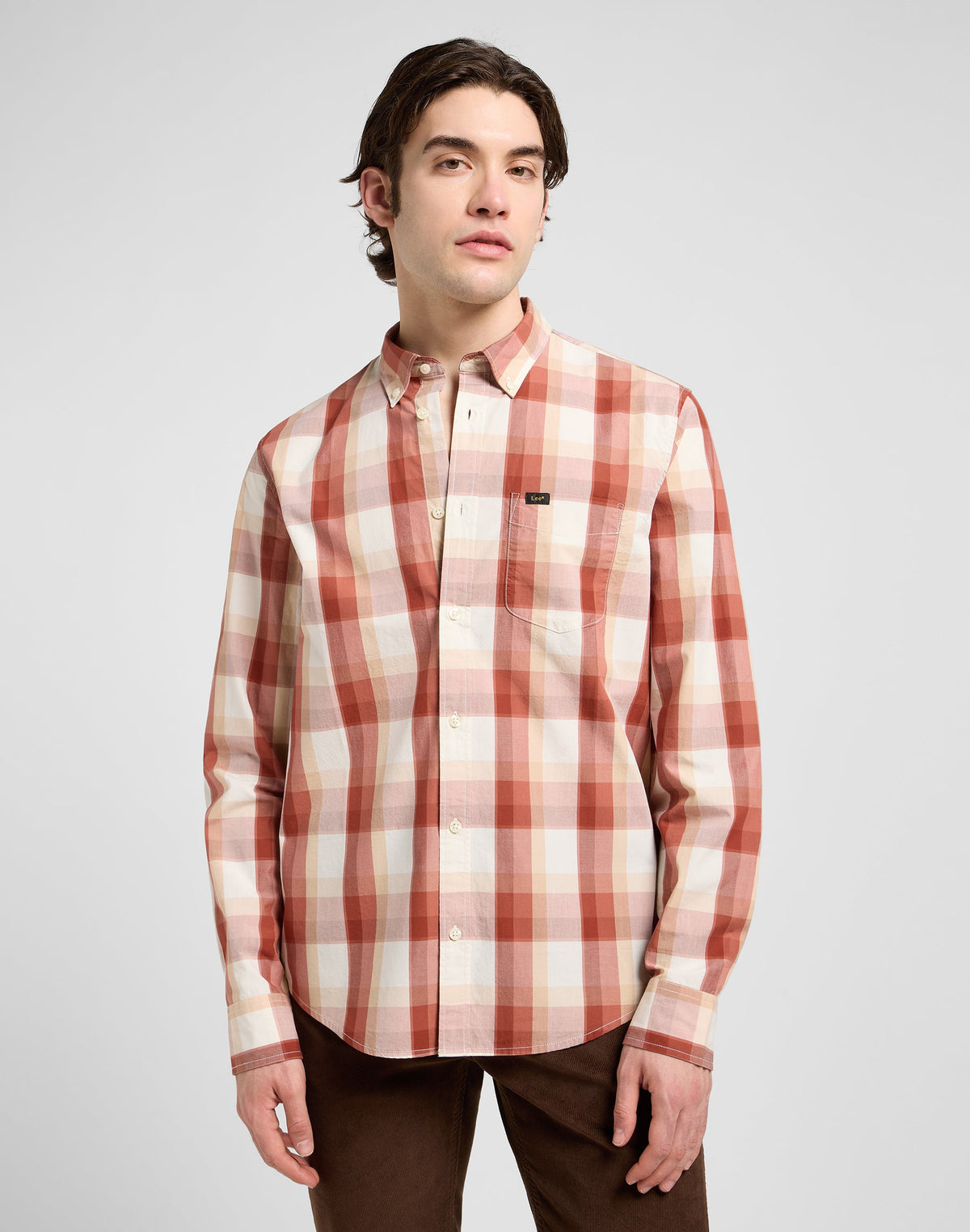 Lee Button Down in Red Clay Plaid