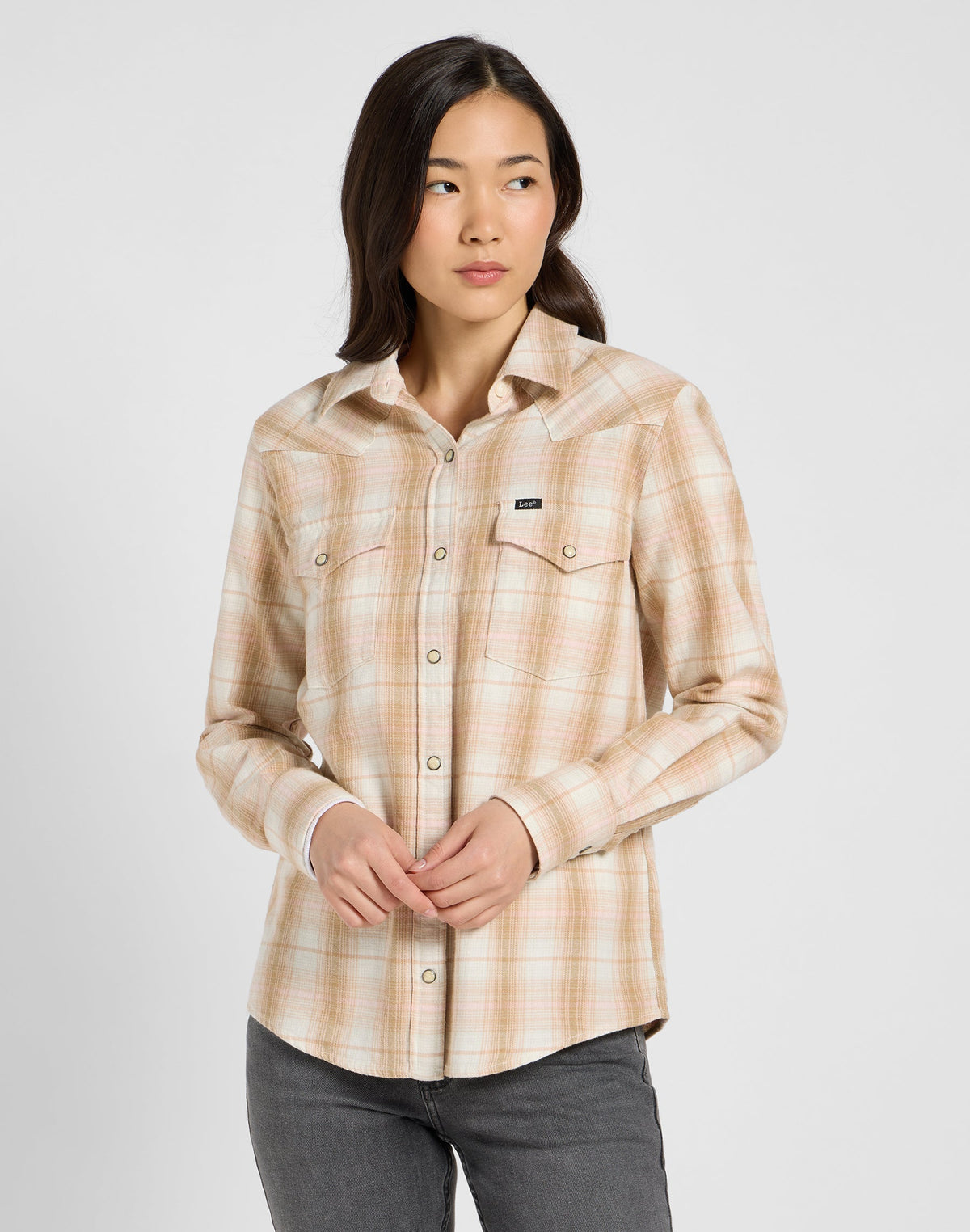 Regular Western Shirt in Khaki Plaid