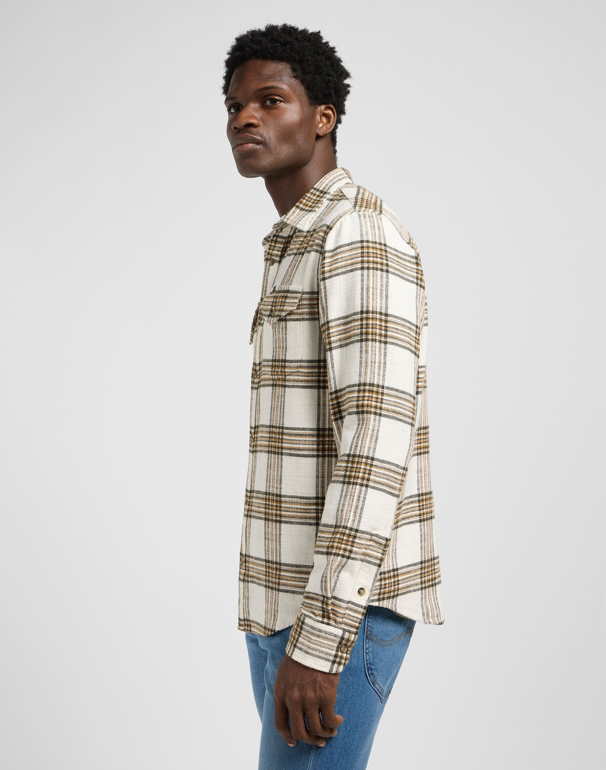 Clean Western Shirt in Ecru Ochre Plaid
