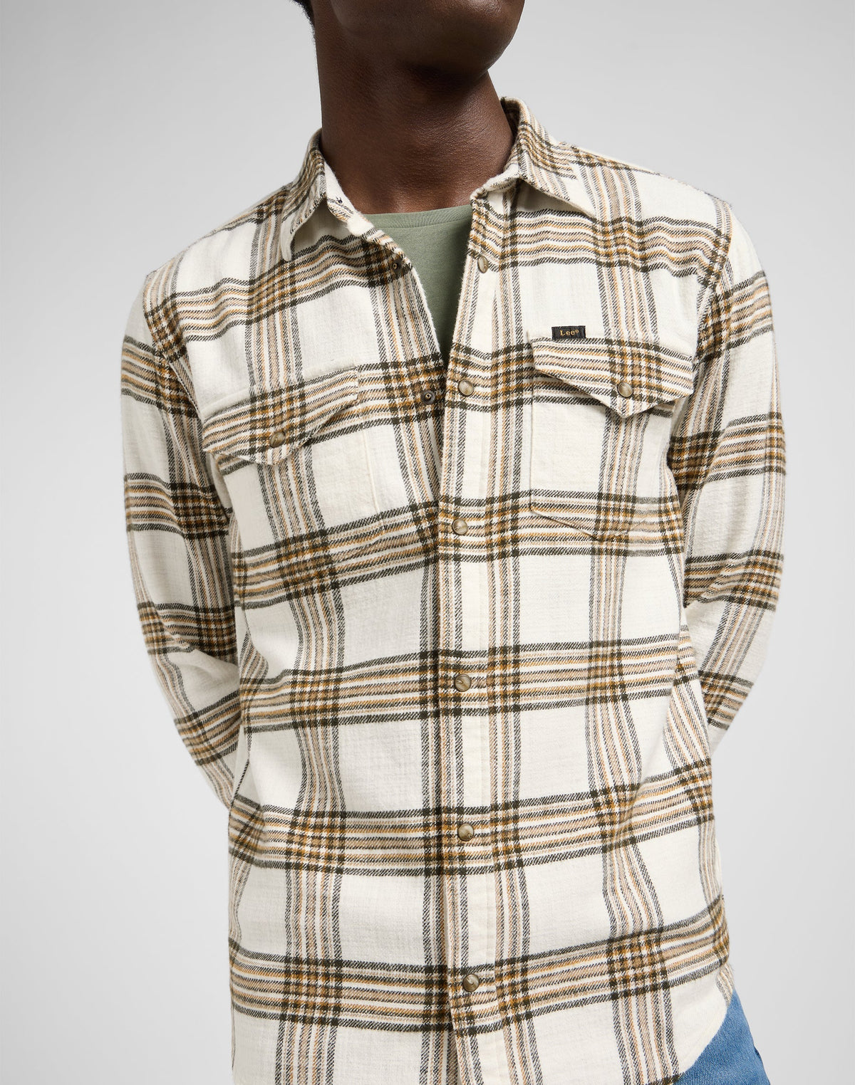 Clean Western Shirt in Ecru Ochre Plaid