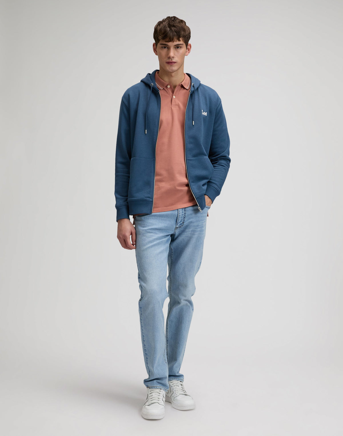 Ess Lee Full Zip Hoodie in Academy Blue