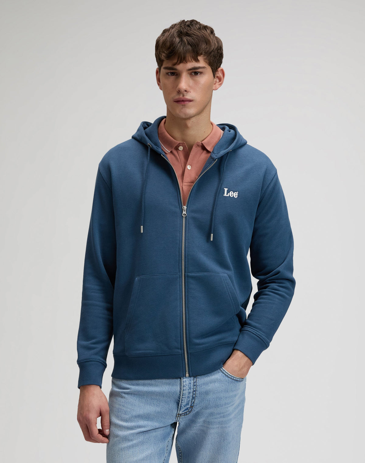 Ess Lee Full Zip Hoodie in Academy Blue
